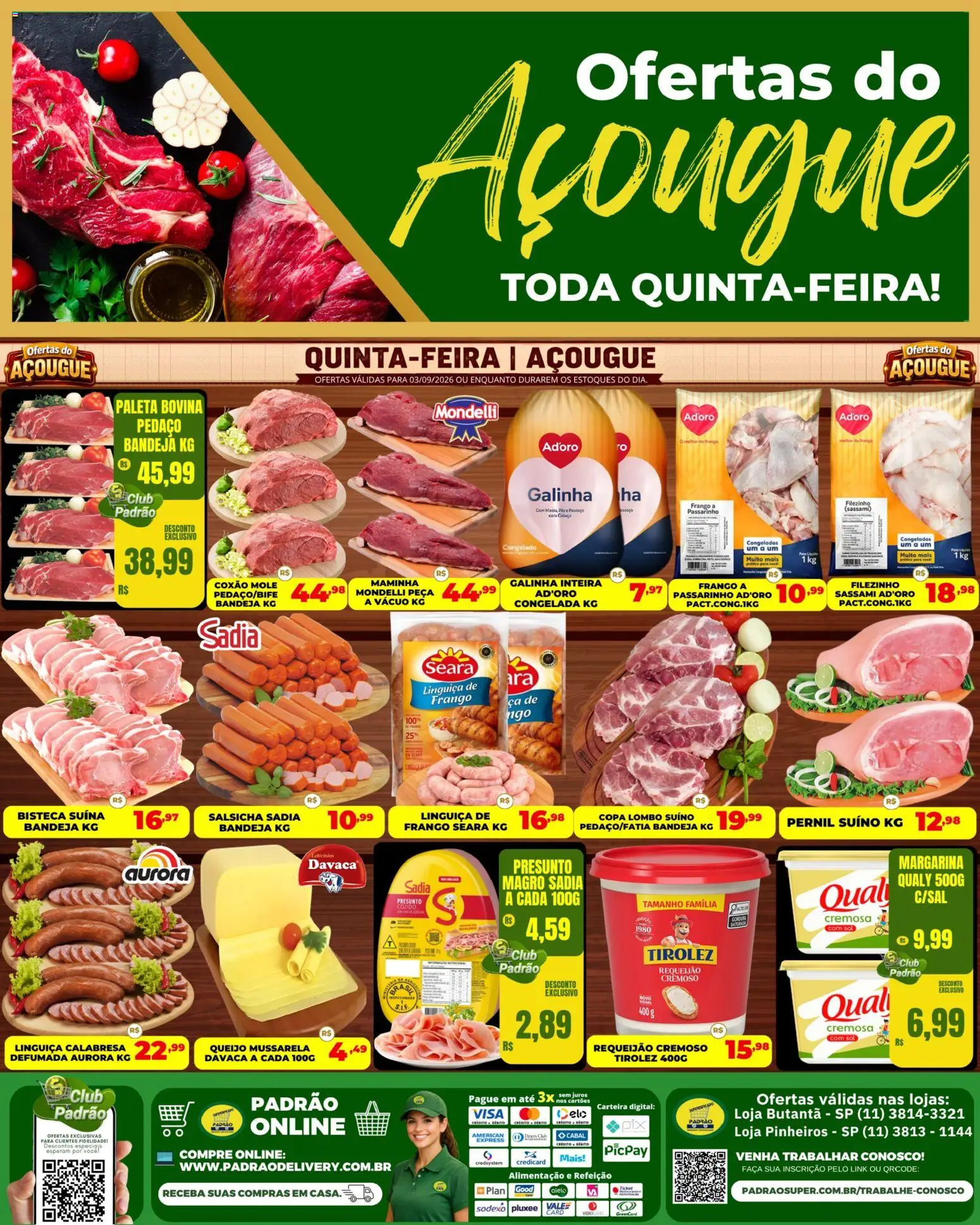 Supermercado Padrão Folheto - válido de 03/09/2026 | Página: 1 | Produtos: Salsicha, Linguiça, Presunto, Carteira