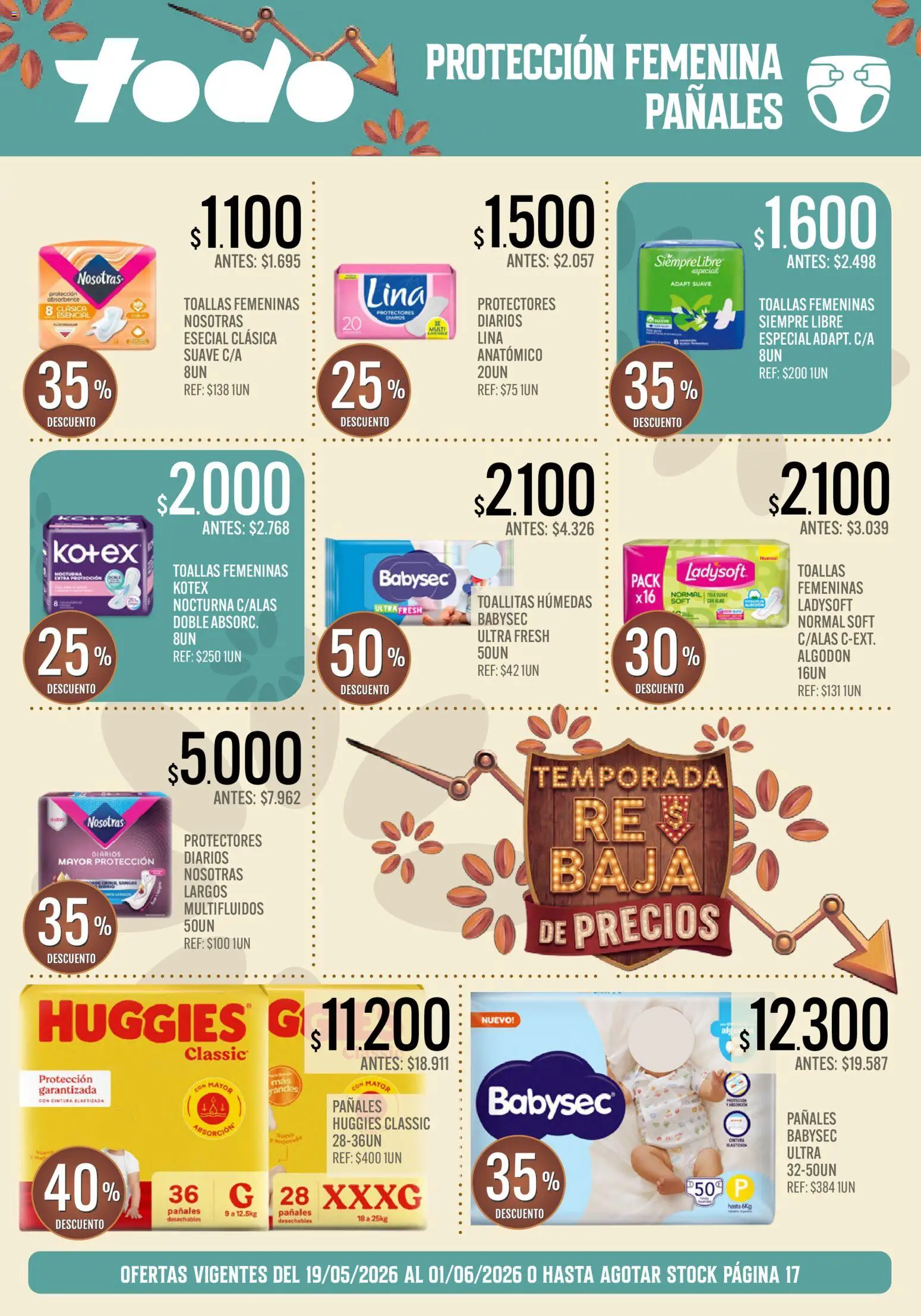 Supermercados TODO - Ofertas │ válido desde el 19.05.2026 | Página: 18 | Productos: Algodón, Toallas, Toallitas húmedas, Protectores diarios