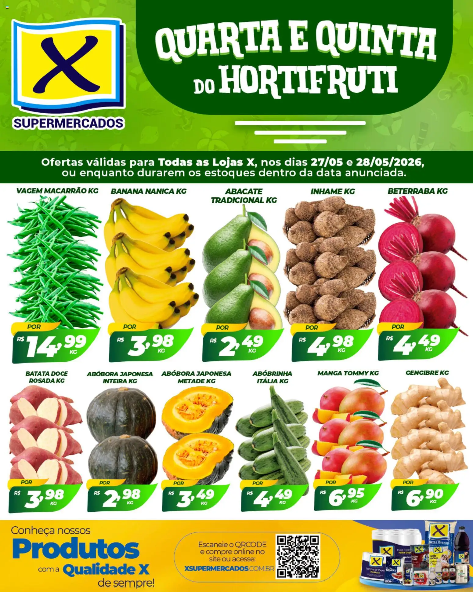 X Supermercados Folheto - válido de 27.05.2026 | Página: 1 | Produtos: Beterraba, Inhame, Arroz, Macarrão