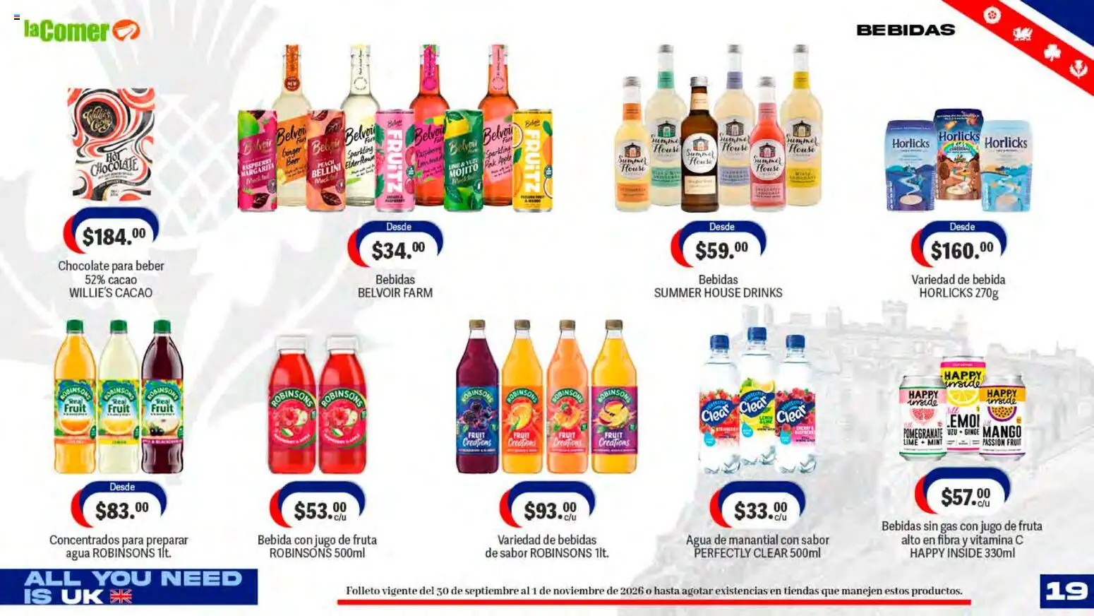 Nuevas ofertas de La Comer válidas en toda la República Mexicana desde el 30/09/2026. ¡Encuentra las mejores ofertas en La Comer folleto! | Página: 19 | Productos: Agua, Chocolate, Cacao, Fruta