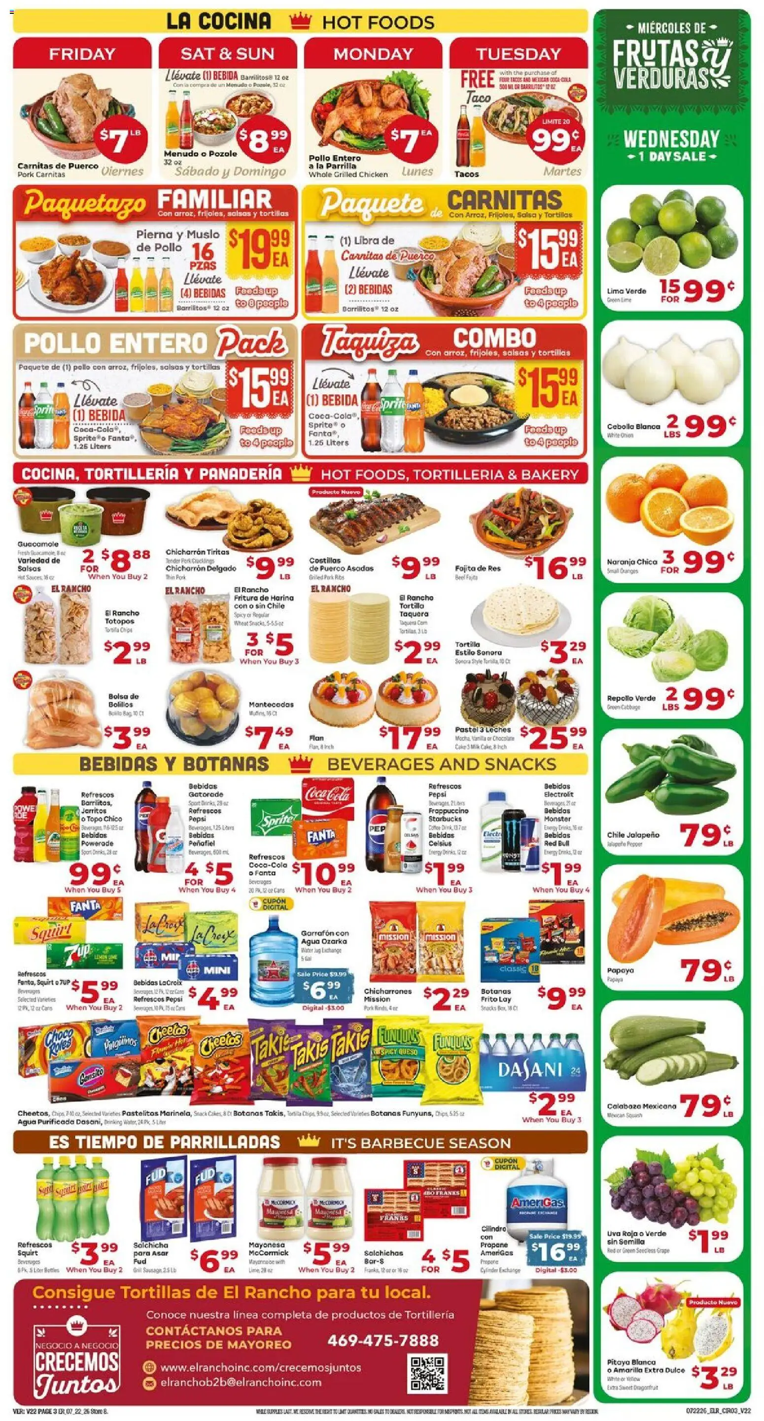El Rancho Weekly Ad - valid from 07/22/2026 | Page: 3 | Products: Coffee, Socks, Sausage, Cabbage
