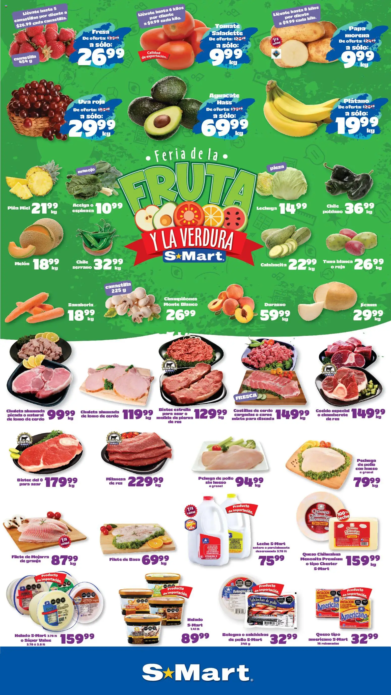 Nuevas ofertas de S-Mart válidas en toda la República Mexicana desde el 04/08/2026. ¡Encuentra las mejores ofertas en S-Mart folleto Matamoros! | Página: 1 | Productos: Tomate, Lechuga, Leche, Res