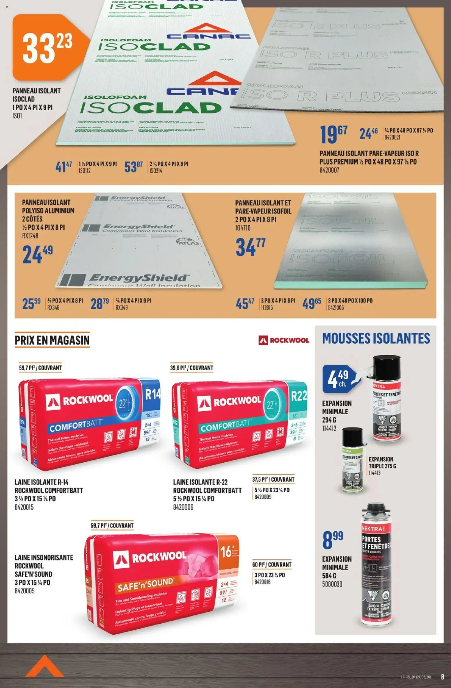 Canac flyer valid from Aug 27, 2026 | Page: 8 | Products: Foam
