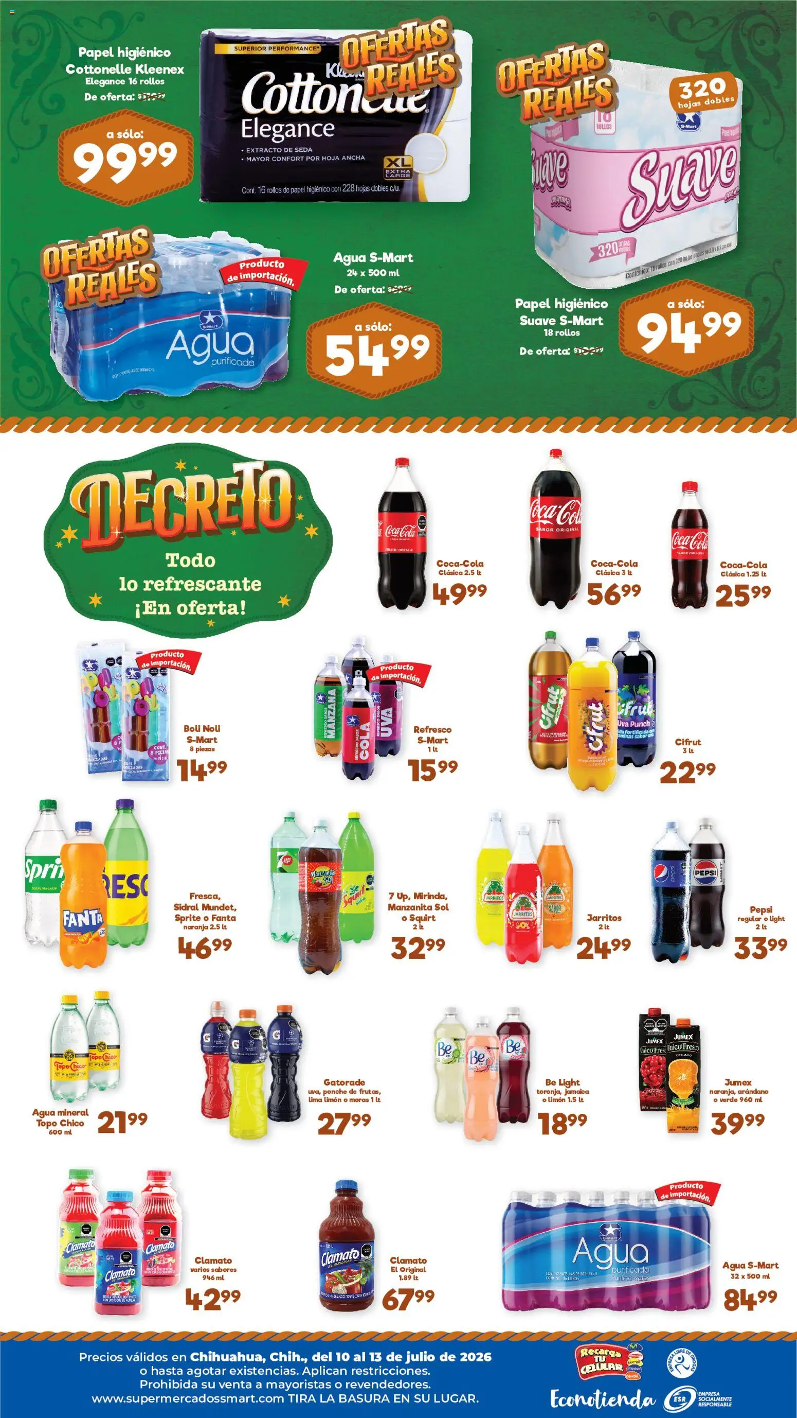 Nuevas ofertas de S-Mart válidas en toda la República Mexicana desde el 10/07/2026. ¡Encuentra las mejores ofertas en S-Mart folleto Ofertas de feria Chihuahua! | Página: 2 | Productos: Limón, Lima, Uva, Papel higiénico