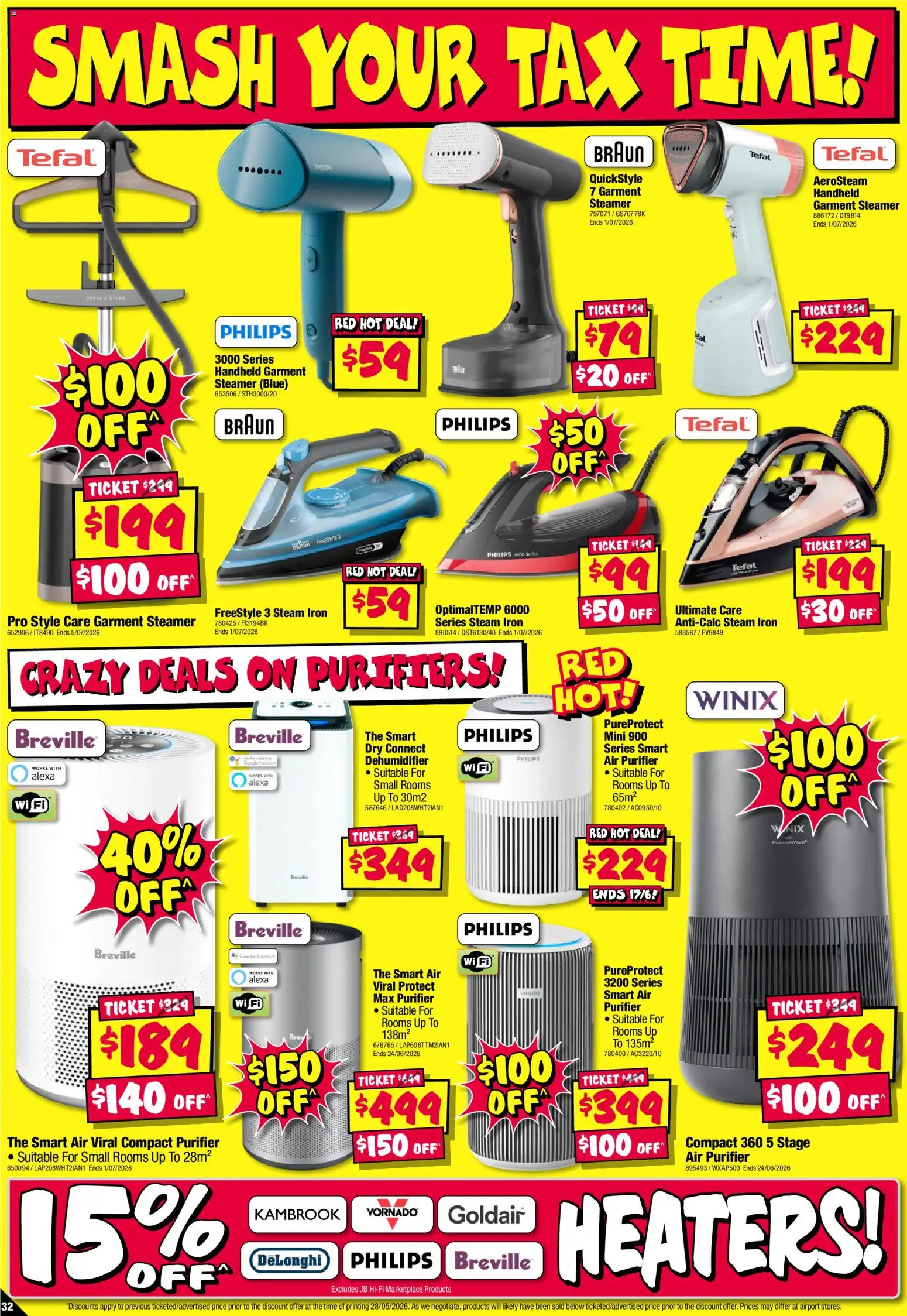 JB Hi-Fi catalogue - valid from 11.06.2026 | Page: 32 | Products: Dehumidifier, Iron, Air purifier