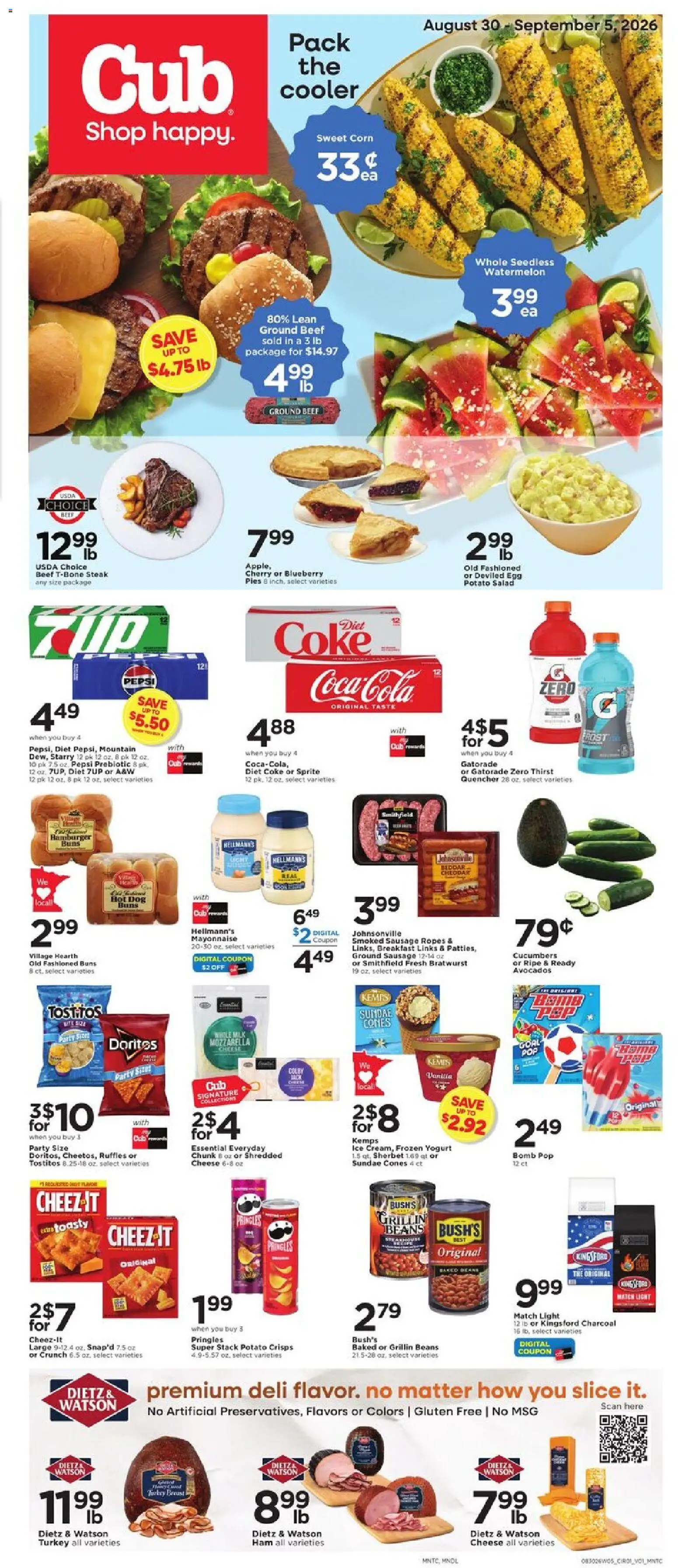 Cub Foods Weekly Ad - valid from 08/30/2026 | Page: 1 | Products: Turkey, Potato salad, Cheese, Ice