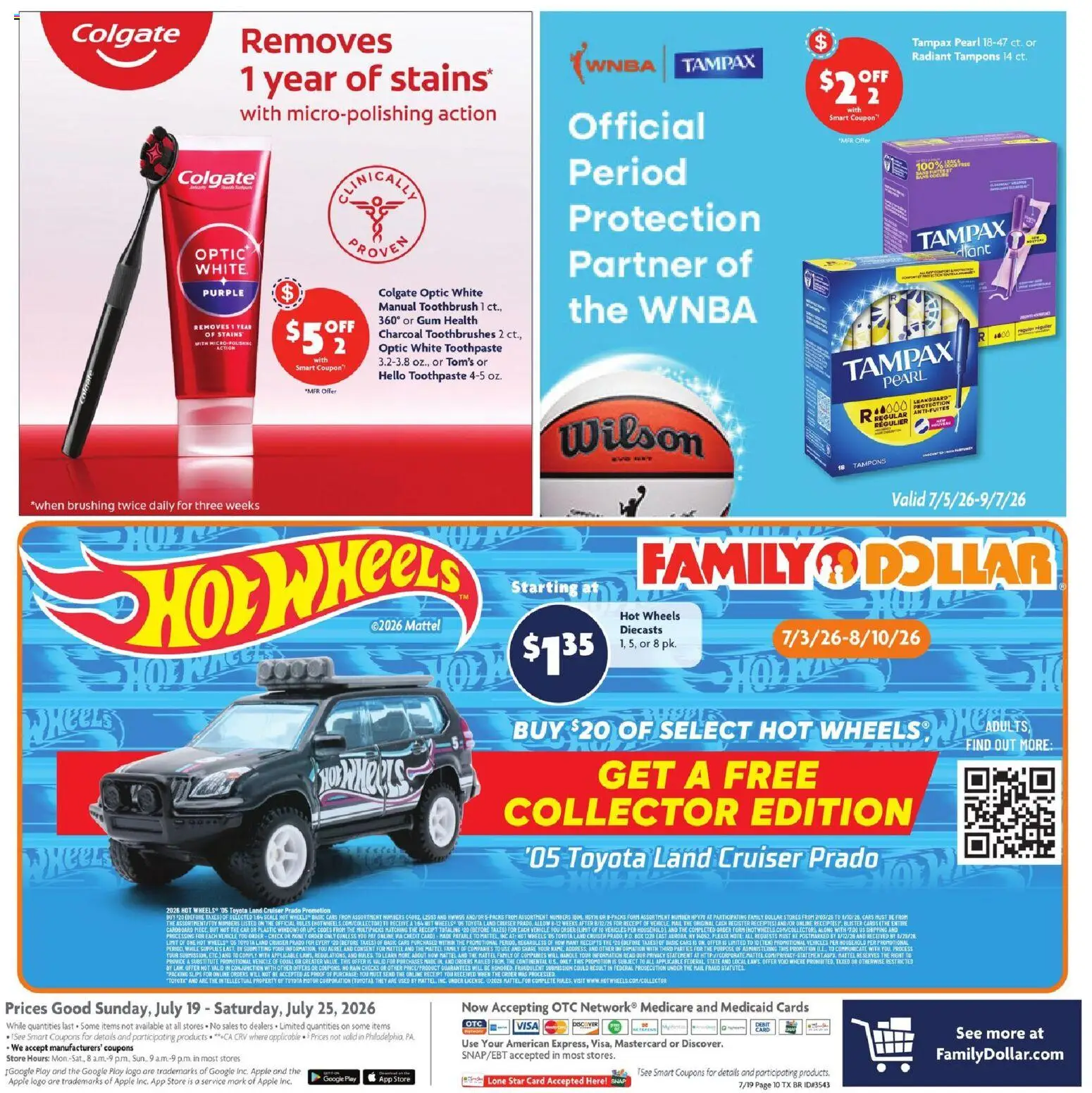 Family Dollar Weekly Ad - valid from 07/19/2026 | Page: 14 | Products: Box, Toothpaste, Toothbrush, Tampons