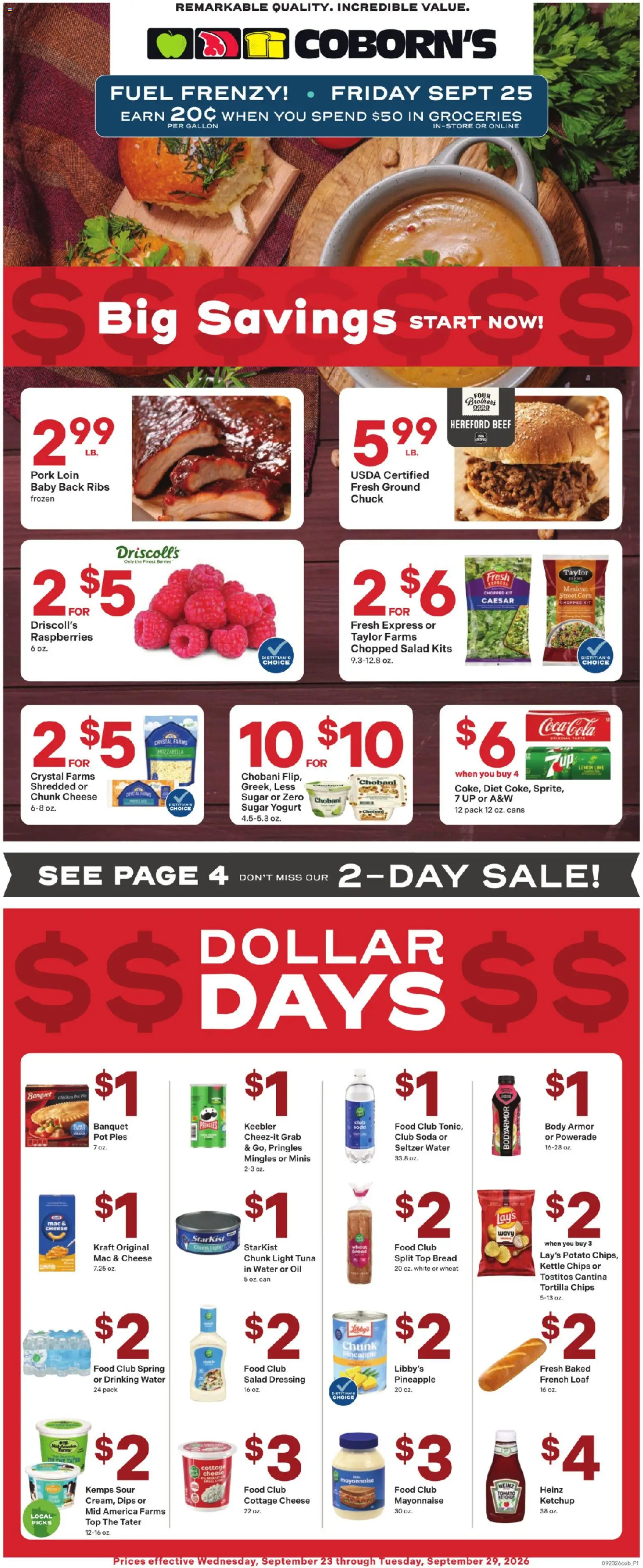 Coborn's Weekly Ad - valid from 09/23/2026 | Page: 1 | Products: Berries, Pork, Water, Mozzarella