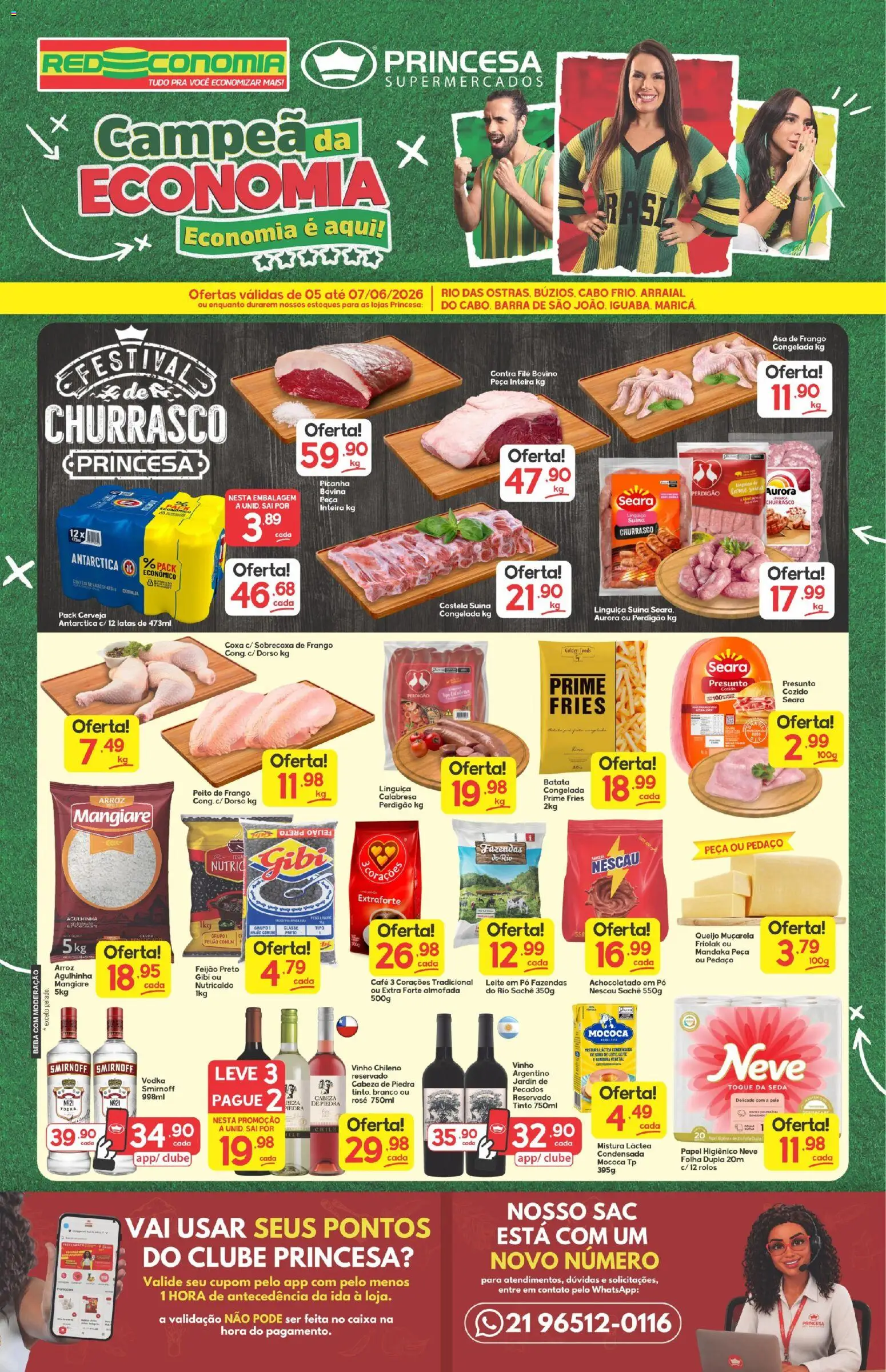 Princesa Folheto - válido de 05.06.2026 | Página: 1 | Produtos: Achocolatado, Contra filé, Asa de frango, Papel higiênico