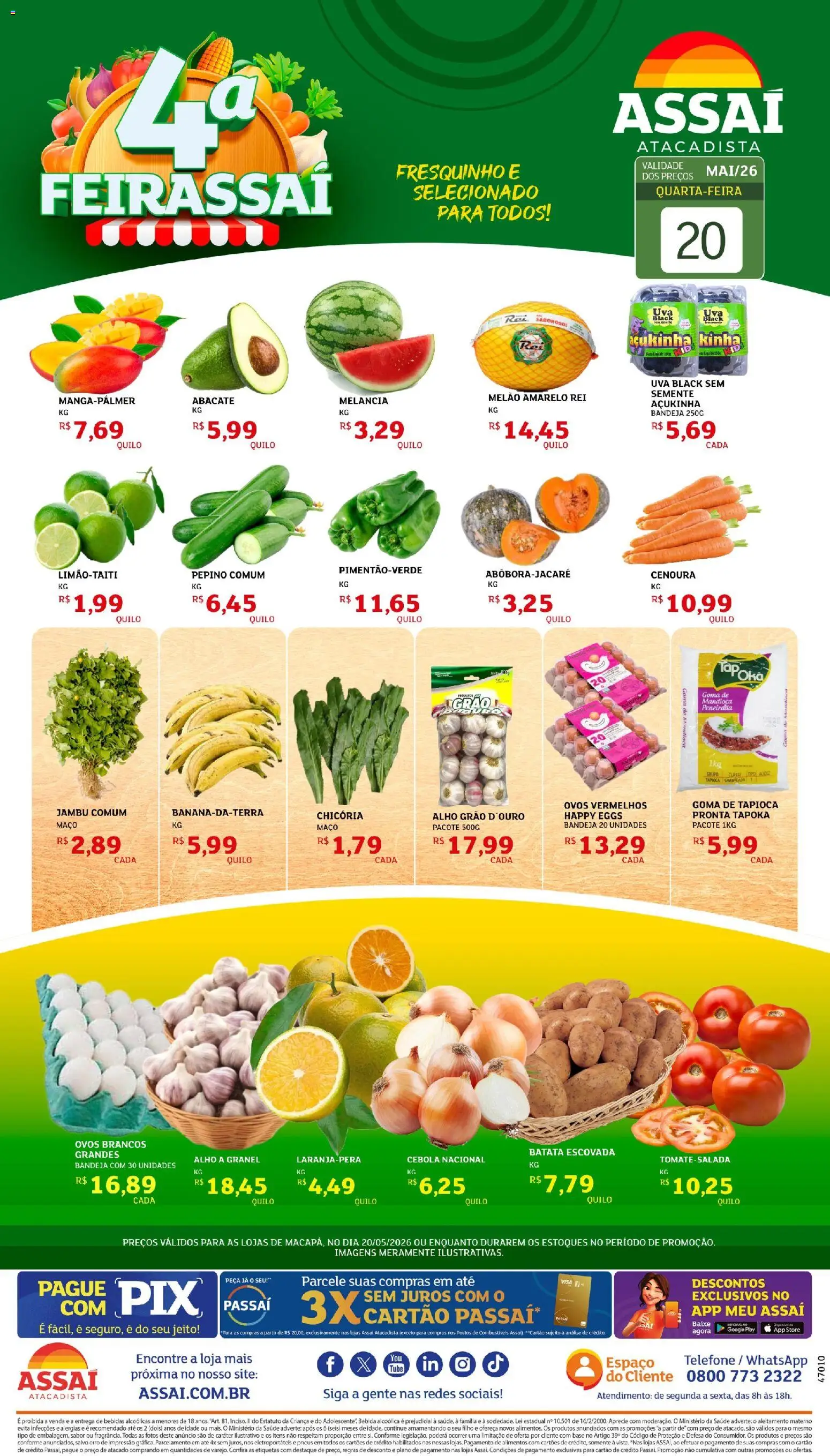 Assaí Atacadista Folheto - válido de 20.05.2026 | Página: 1 | Produtos: Tapioca, Pneus, Base, Telefone