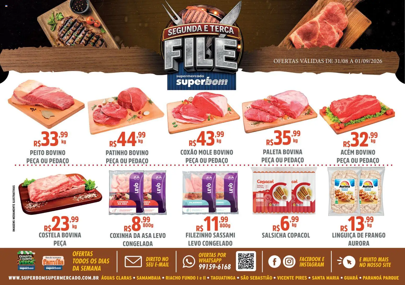 Superbom Folheto - válido de 31/08/2026 | Página: 1 | Produtos: Coxão mole, Salsicha, Linguiça, Costela bovina