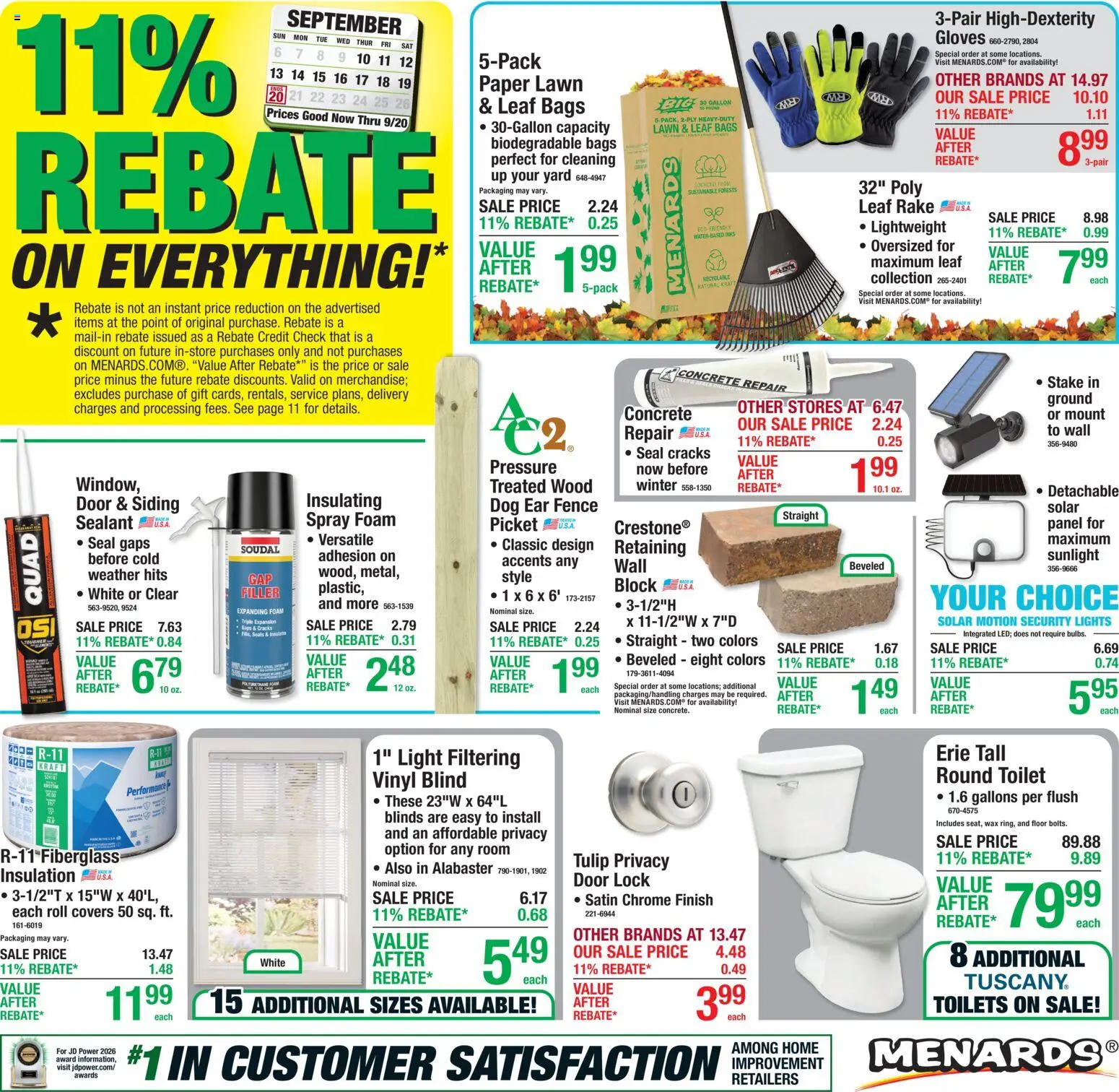 Menards Thursday 10 September Circular Price Drop
