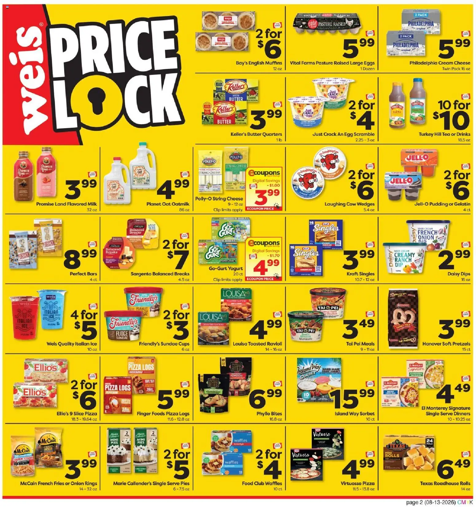 Weis Monthly Ad - valid from 08/13/2026 | Page: 2 | Products: Waffles, Cream cheese, Tea, Onion