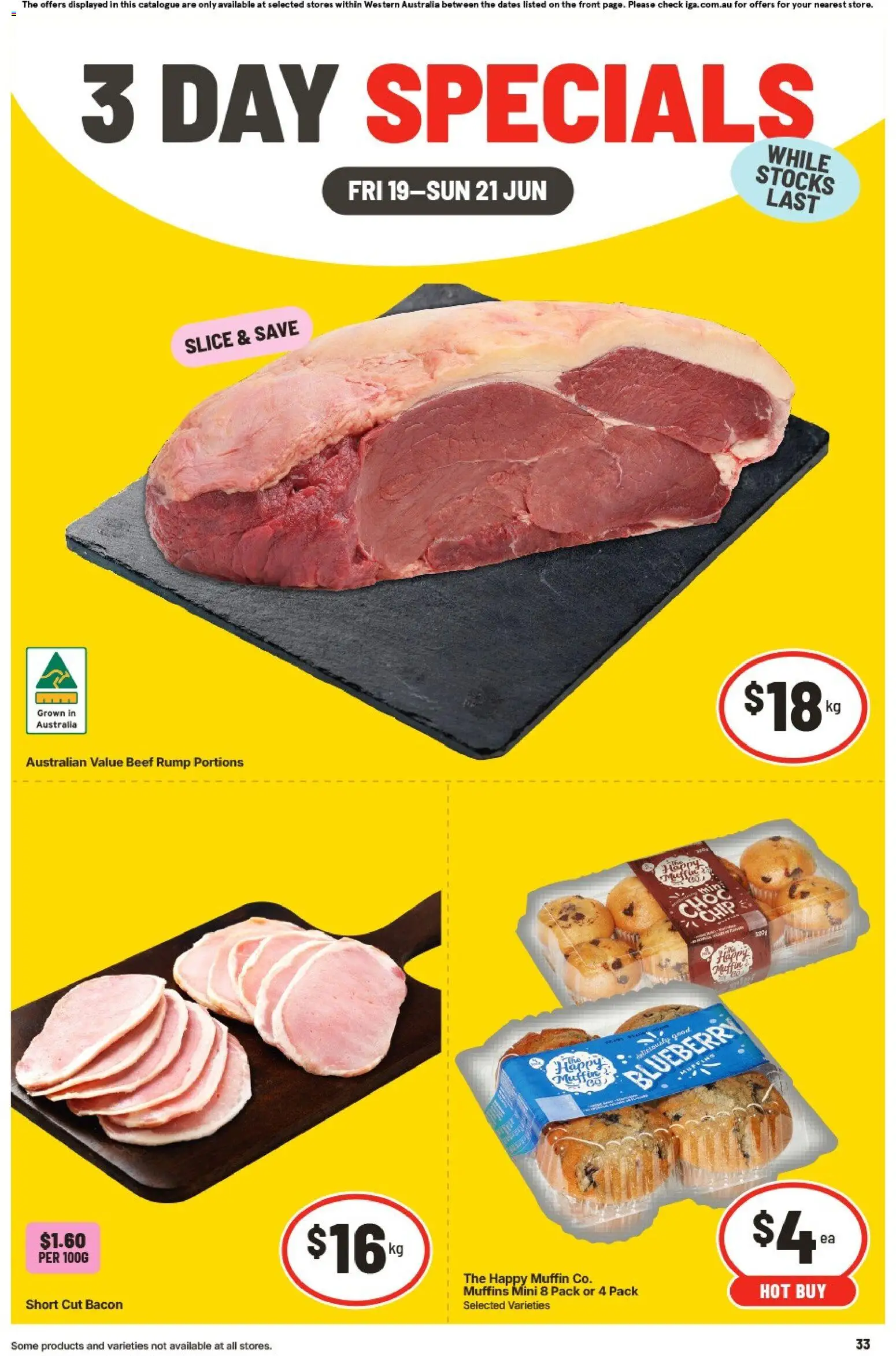 IGA catalogue - valid from 19.06.2026 | Page: 1 | Products: Bacon, Muffins, Beef
