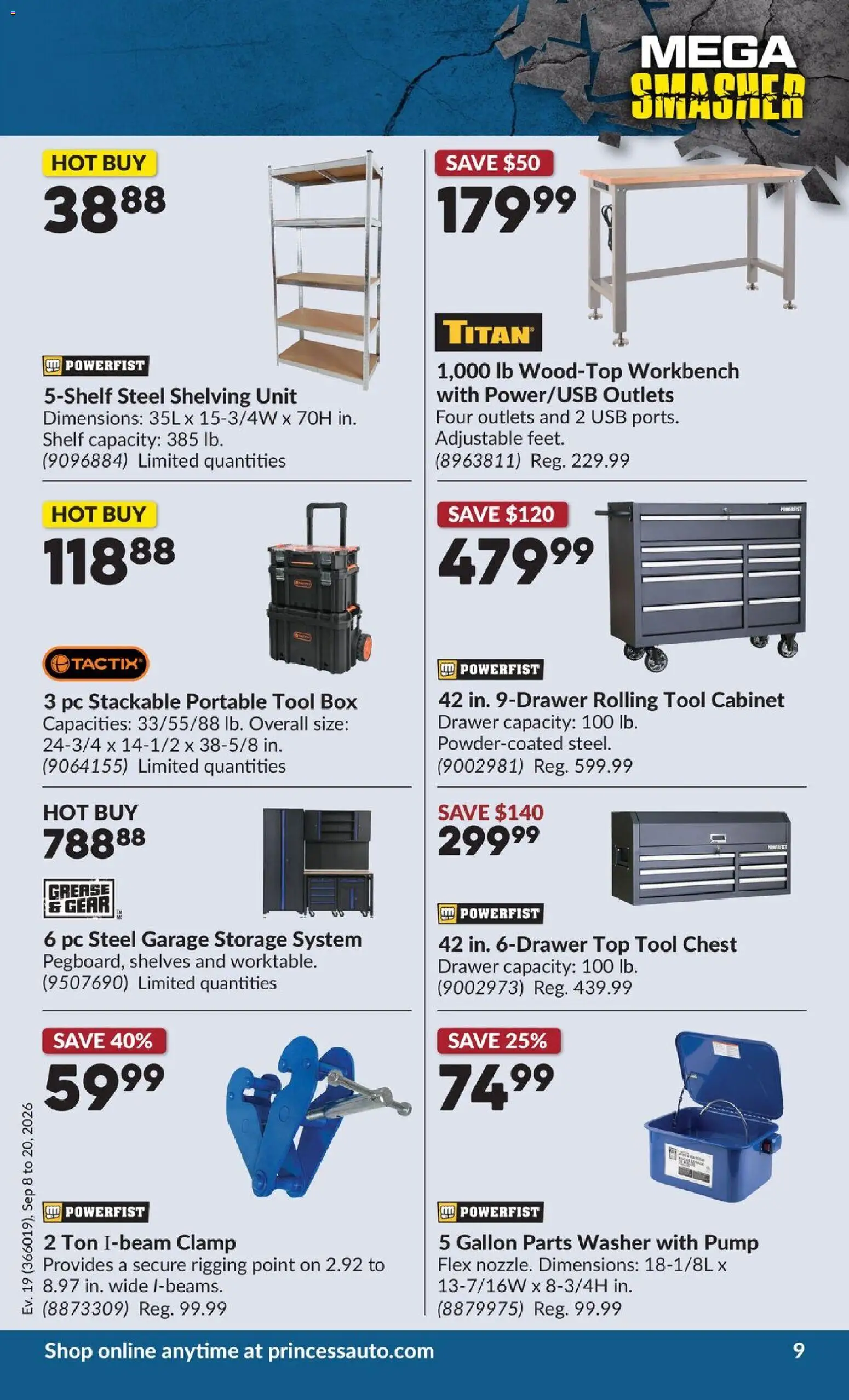 Princess Auto flyer valid from Sep 8, 2026 | Page: 12 | Products: PC, Shelf, Cabinet, Box