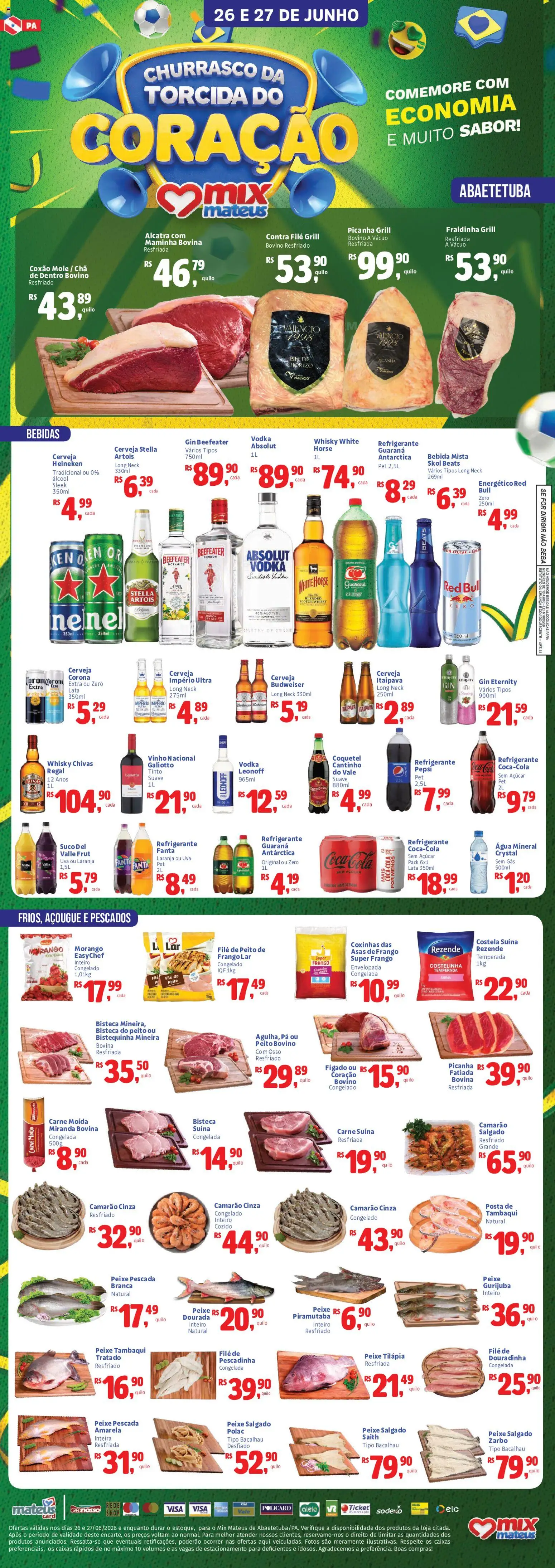 Mateus Folheto - válido de 26/06/2026 | Página: 1 | Produtos: Peixe, Gin, Heineken, Frango
