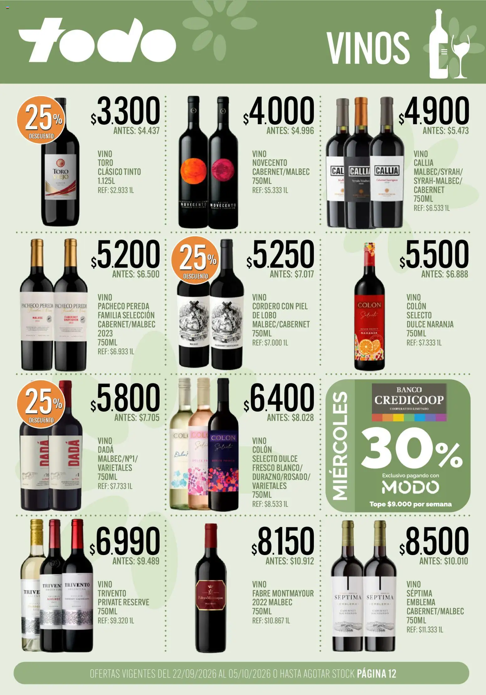 Supermercados TODO catálogo │ válido desde el 22/09/2026 | Página: 12 | Productos: Cordero, Dulce, Vino