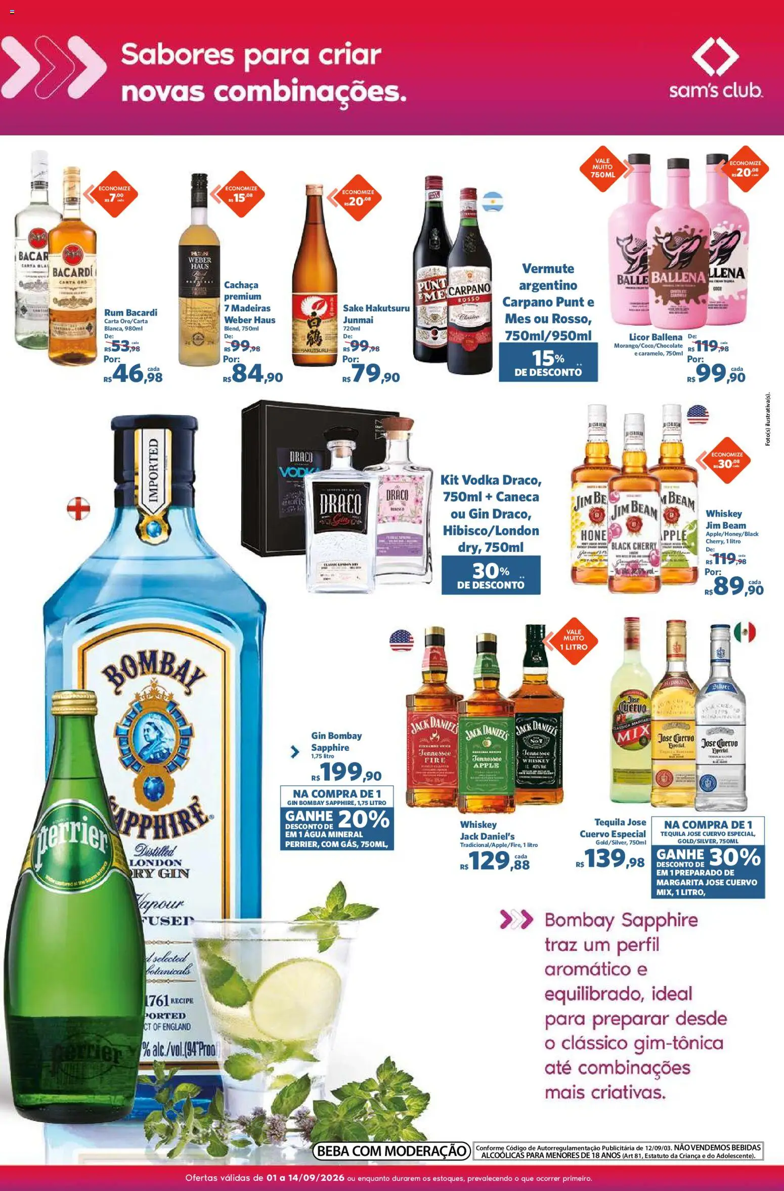 Sam's Club Folheto - válido de 01/09/2026 | Página: 4 | Produtos: Licor, Tequila, Água, Bombay Sapphire
