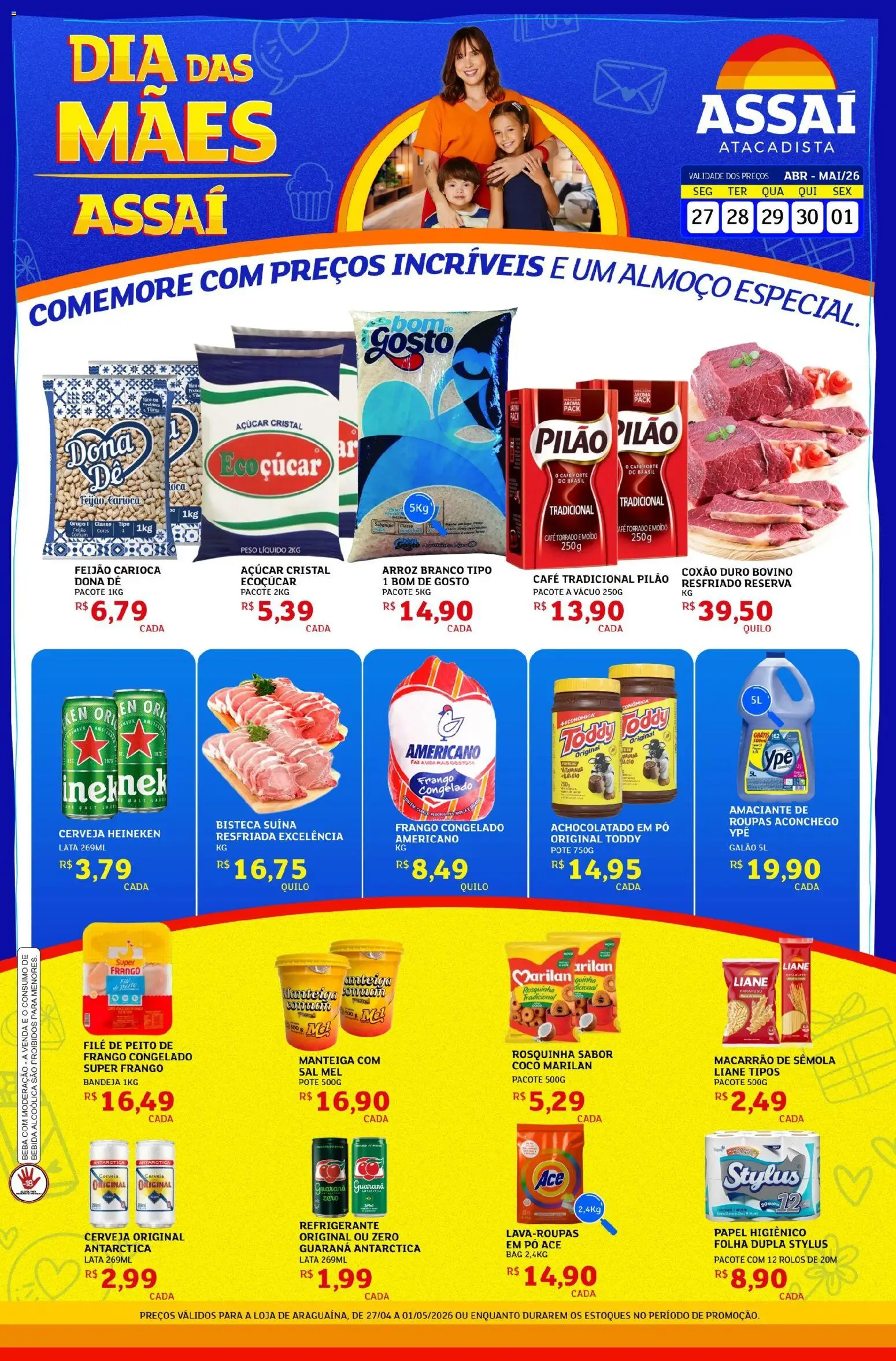 Assaí Atacadista Folheto - válido de 27.04.2026 | Página: 1 | Produtos: Feijão, Amaciante de roupas, Achocolatado, Cerveja