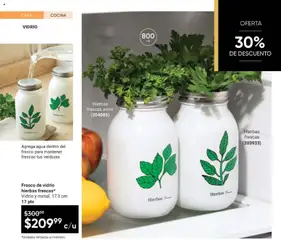 Vista previa de Frasco de vidrio hierbas frescas*, Vidrio y metal. 17.3 cm 17 pts, nuevo folleto de la tienda, válido en México a partir del 08.05.2026 | Página: 60 | Productos: Frasco, Agua, Cocina