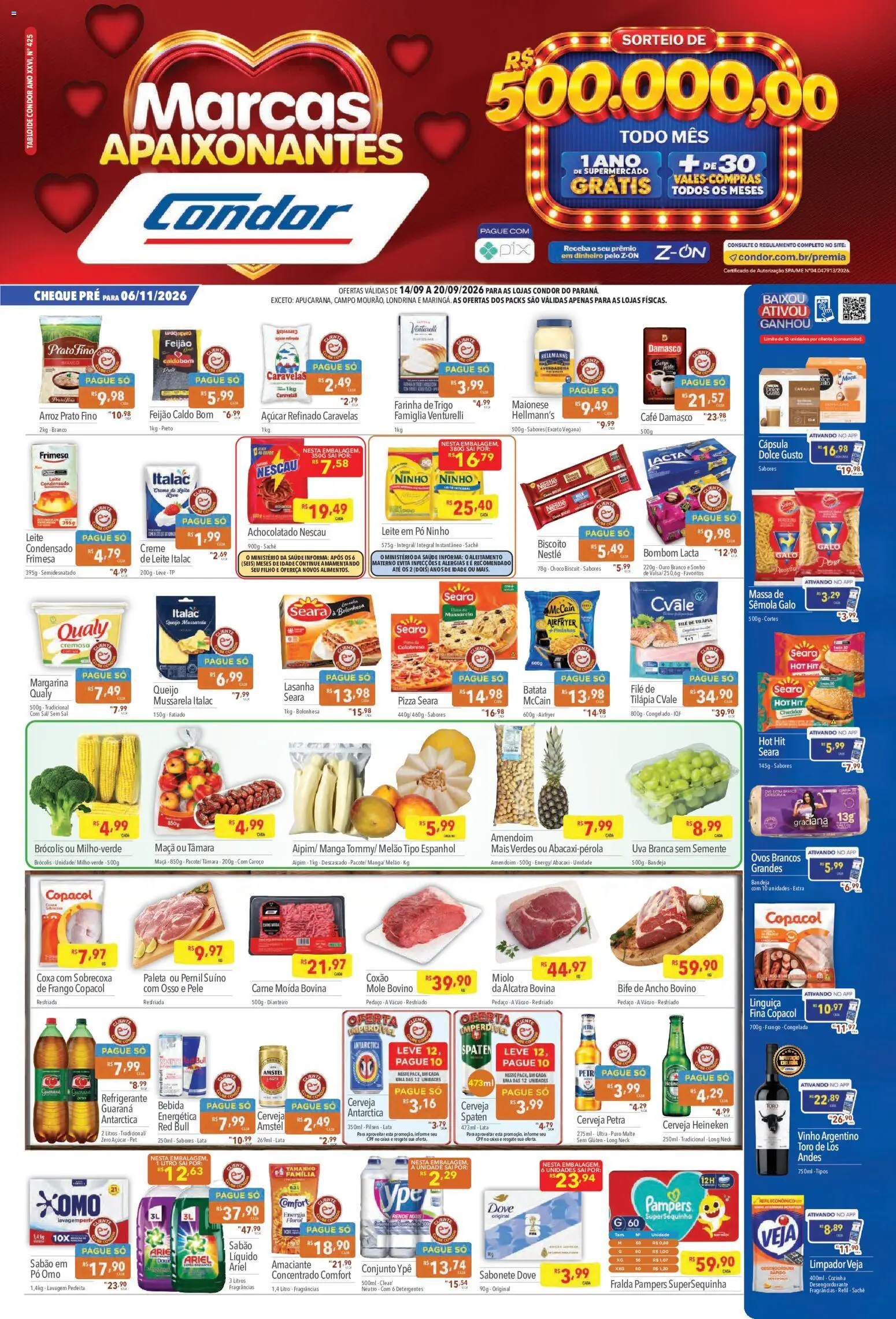 Supermercados Condor Folheto - válido de 14/09/2026 | Página: 1 | Produtos: Pernil, Queijo, Café, Creme