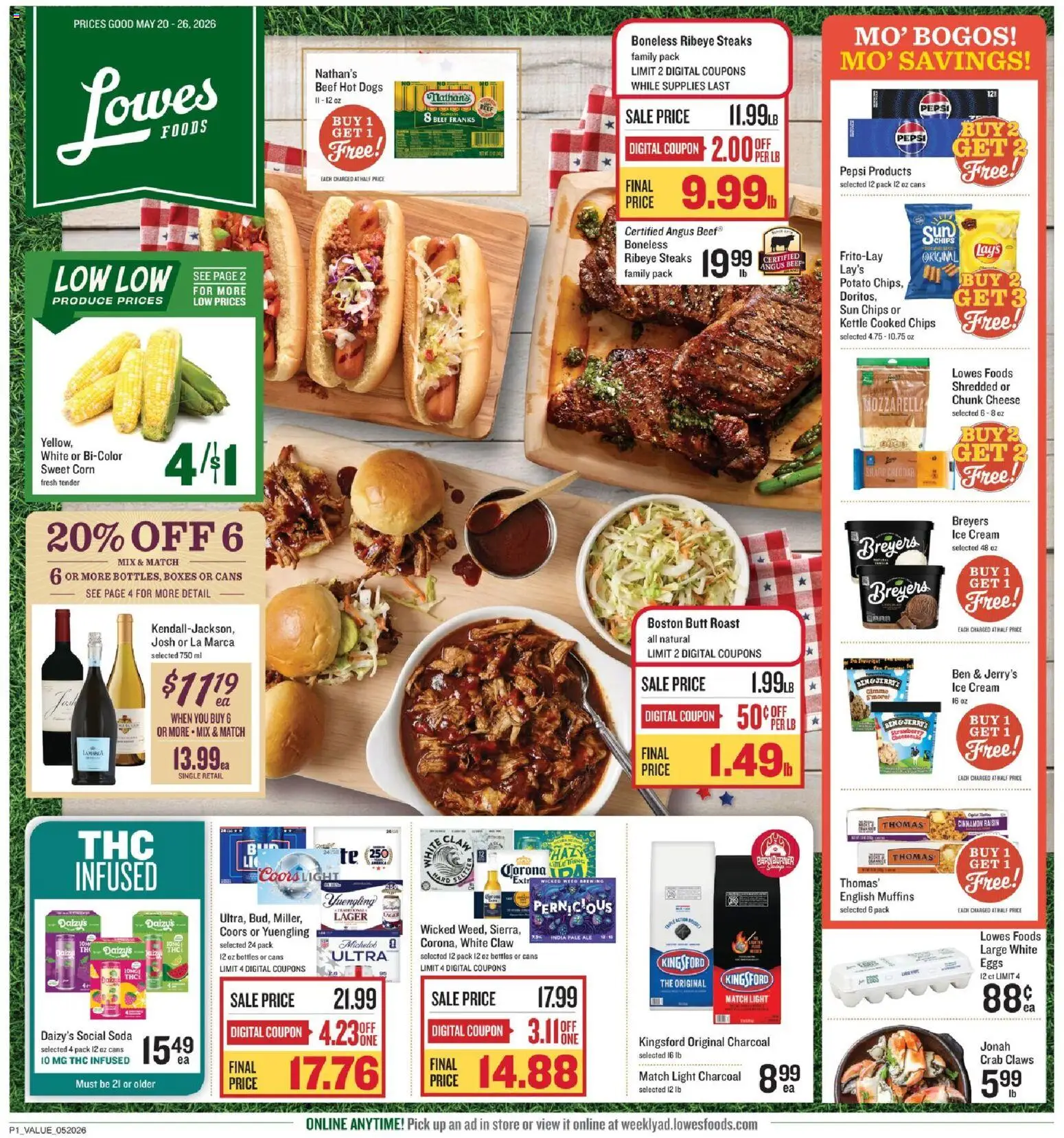Lowes Foods Weekly Ad - NC - valid from 20.05.2026 | Page: 6 | Products: Eggs, Beef, Chips, Ice cream