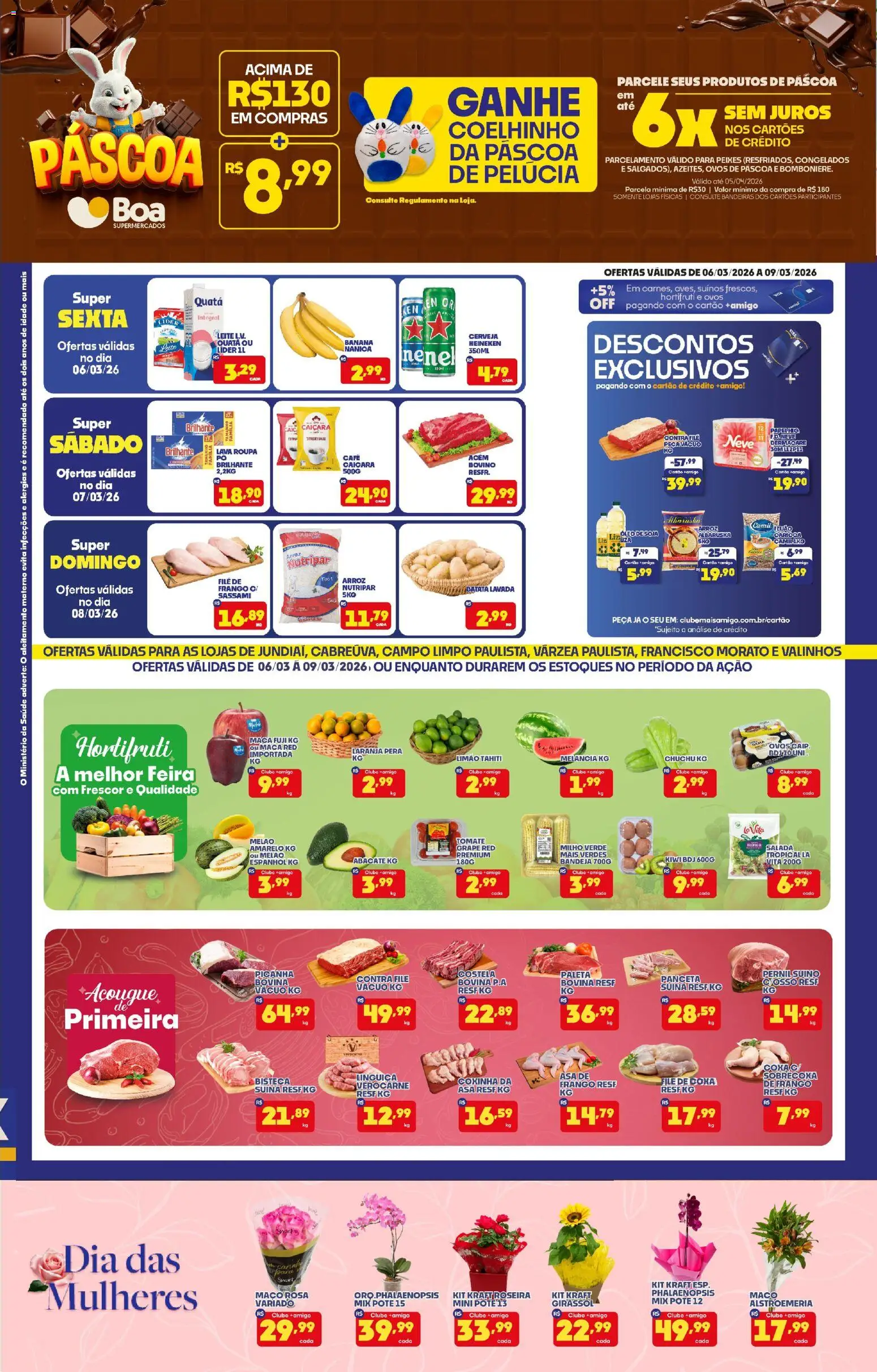 Boa Supermercados Folheto - válido de 06.03.2026 | Página: 1 | Produtos: Pera, Pelúcia, Heineken, Frango