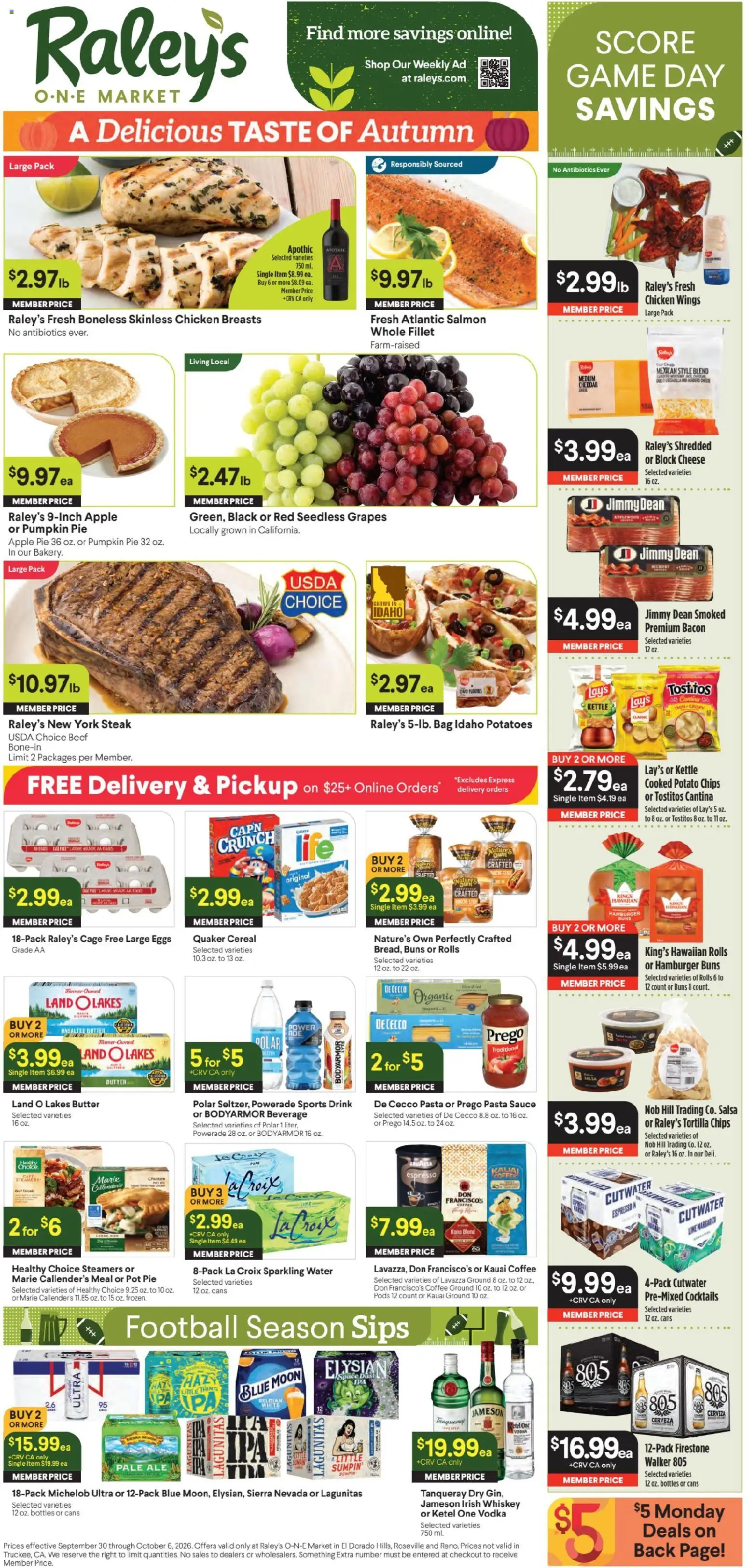 Raley's Ad - valid from 09/30/2026 | Page: 1 | Products: Coffee, Whiskey, Cereal, Kettle