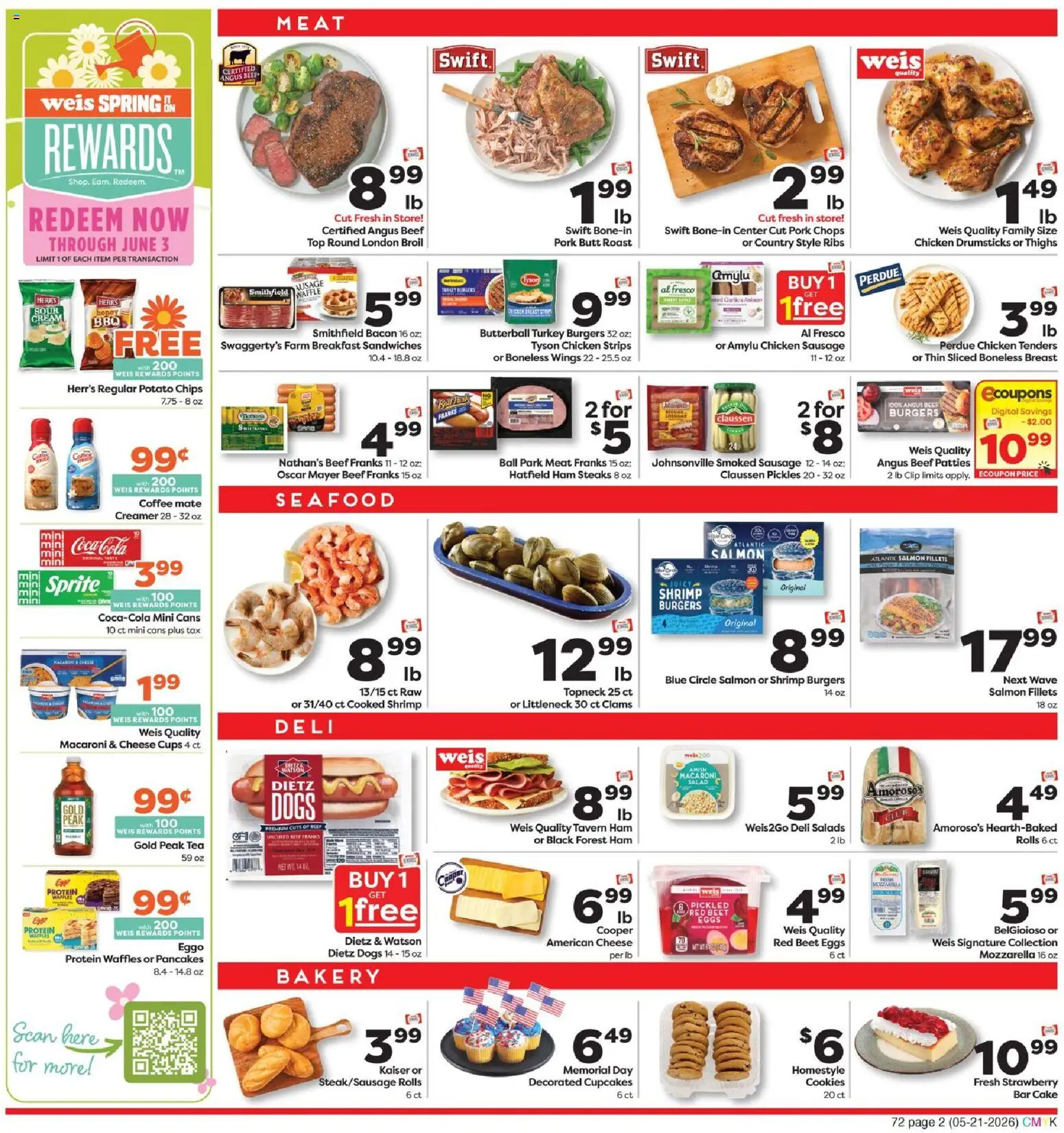 Weis Weekly Ad - valid from 21.05.2026 | Page: 2 | Products: Bakery, Coffee, Seafood, Beet