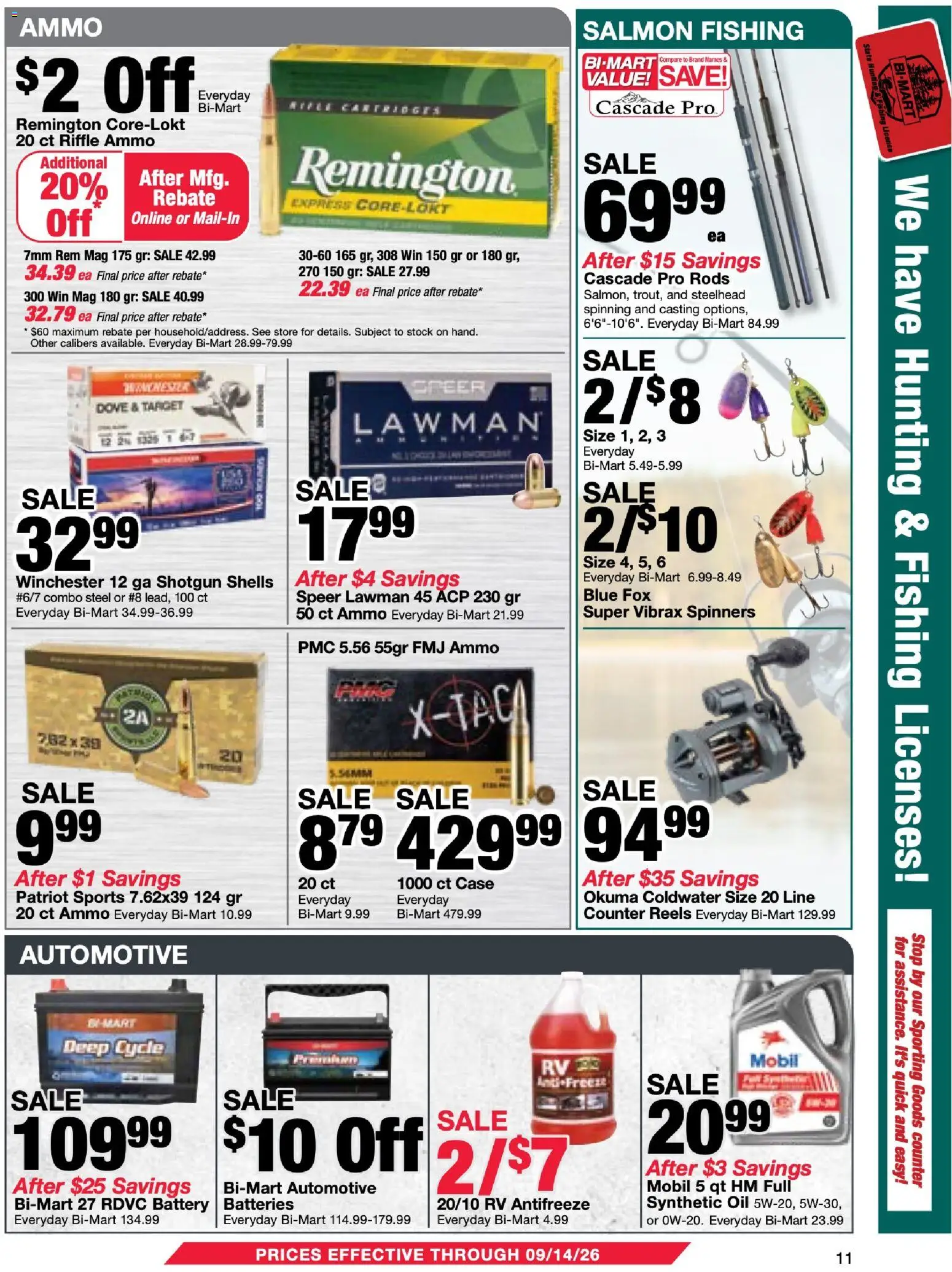 Bi-Mart Membership Saving Book - valid from 08/25/2026 | Page: 11 | Products: Oil, Shotgun, Antifreeze, Ammo
