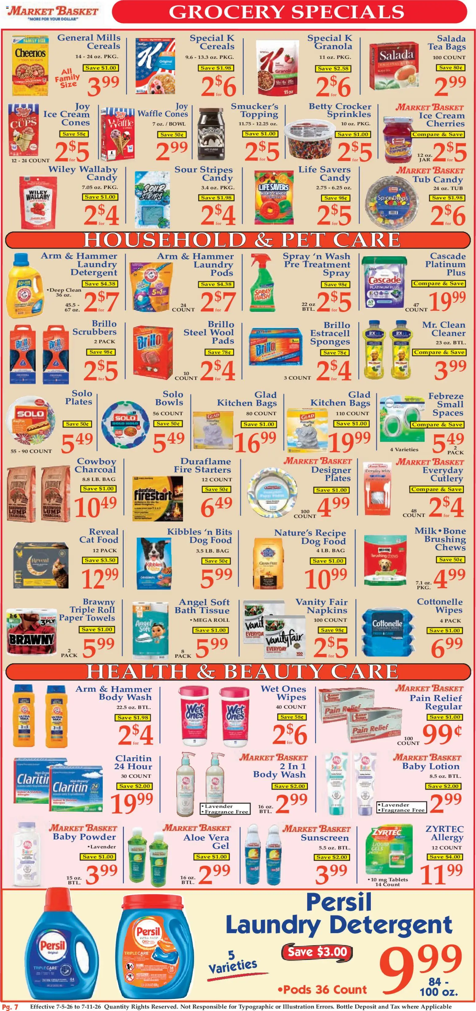 Market Basket Ad - valid from 07/05/2026 | Page: 7 | Products: Cherries, Fragrance, Cat Food, Tea