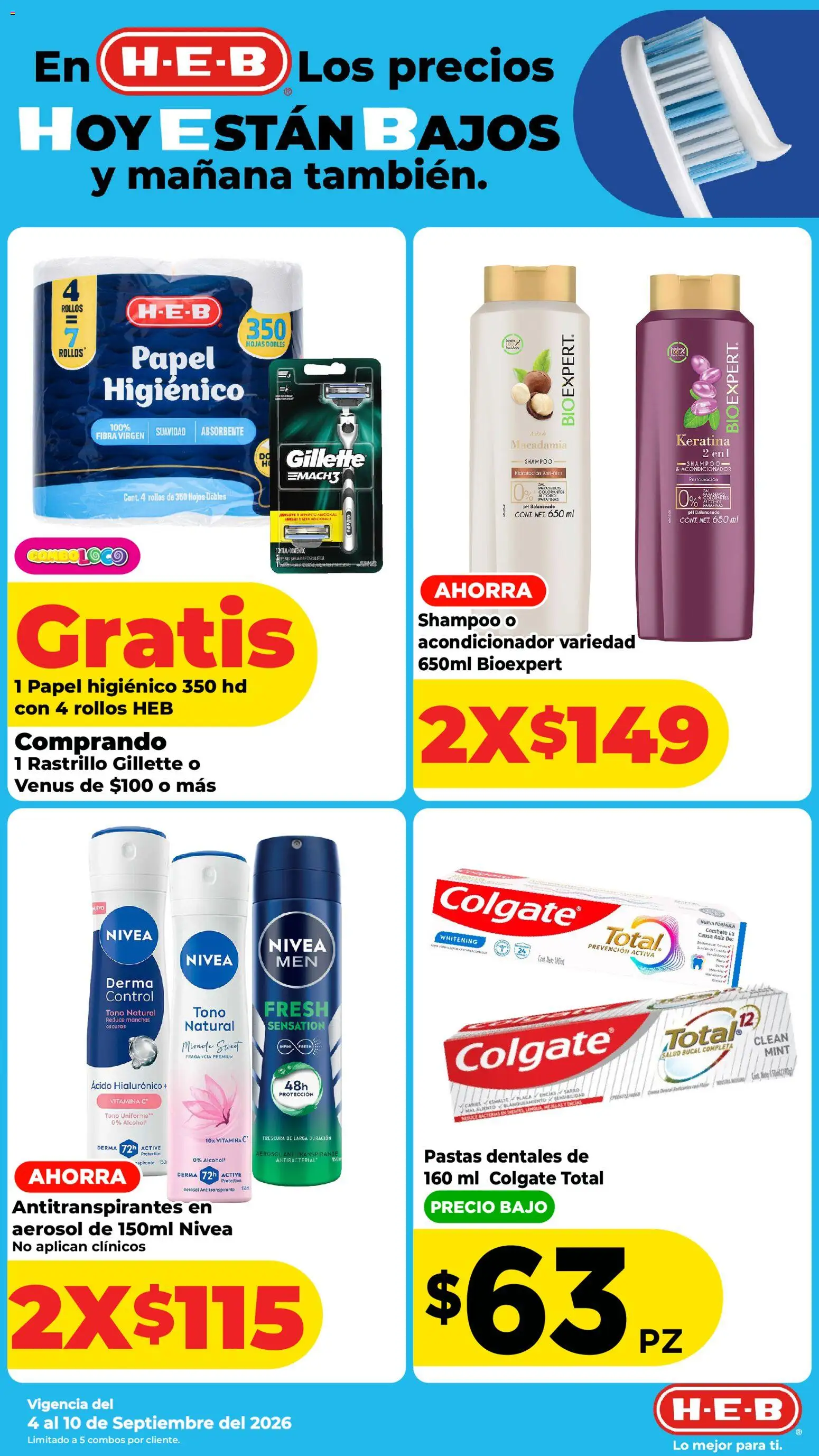 Nuevas ofertas de H-E-B válidas en toda la República Mexicana desde el 04/09/2026. ¡Encuentra las mejores ofertas en H-E-B folleto! | Página: 11 | Productos: Rastrillo, Papel higiénico, Alcohol, Acondicionador
