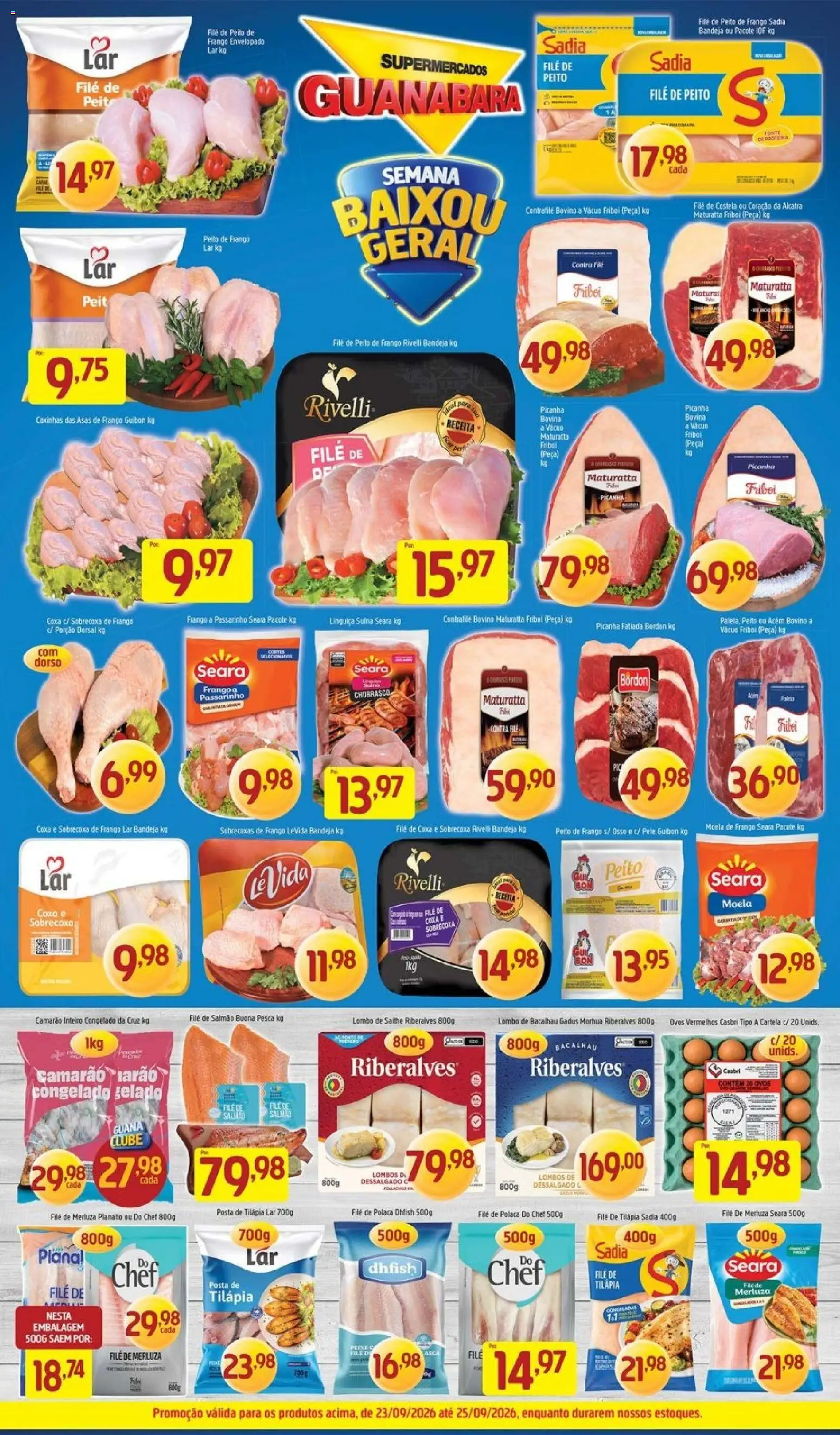 Supermercados Guanabara Folheto - válido de 23/09/2026 | Página: 5 | Produtos: Sobrecoxa de frango, Picanha fatiada bordon, Picanha, Peito de frango