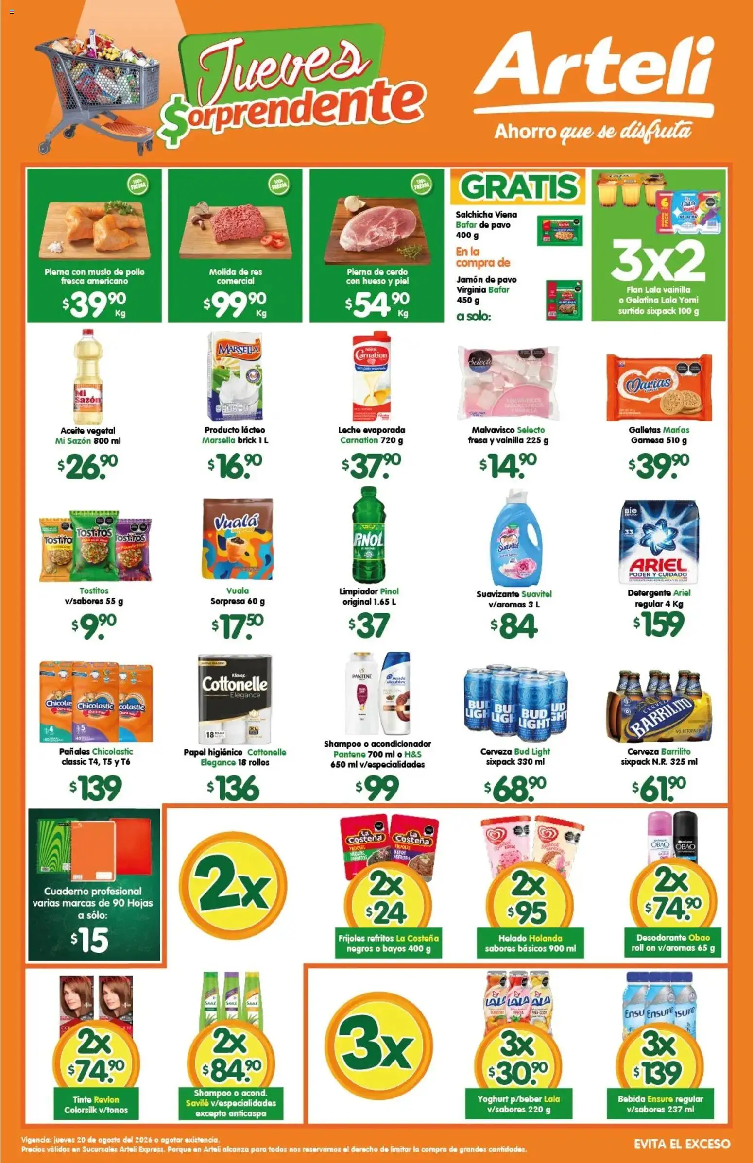 Nuevas ofertas de Arteli válidas en toda la República Mexicana desde el 20/08/2026. ¡Encuentra las mejores ofertas en Arteli folleto Express! | Página: 1 | Productos: Fresa, Leche, Jamón, Cuaderno