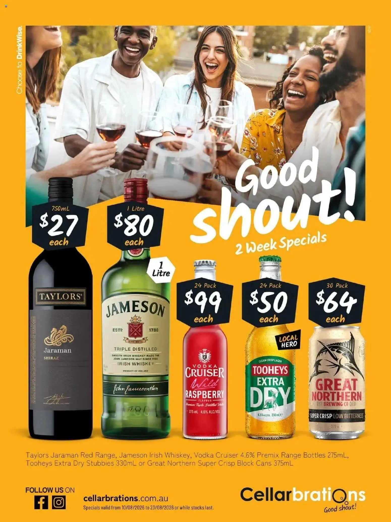 Cellarbrations - Good Shout! 10/08 - 10/08/2026 > weekly / monthly specials | Page: 1 | Products: Whiskey, Raspberry, Irish whiskey, Jameson