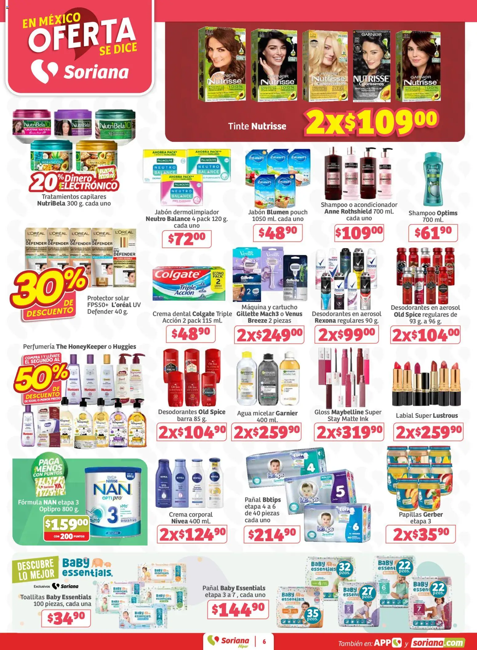 Nuevas ofertas de Soriana válidas en toda la República Mexicana desde el 31/07/2026. ¡Encuentra las mejores ofertas en Soriana Oferta se dice Soriana Híper Nacional! | Página: 6 | Productos: Crema, Barra, Acondicionador, Crema corporal