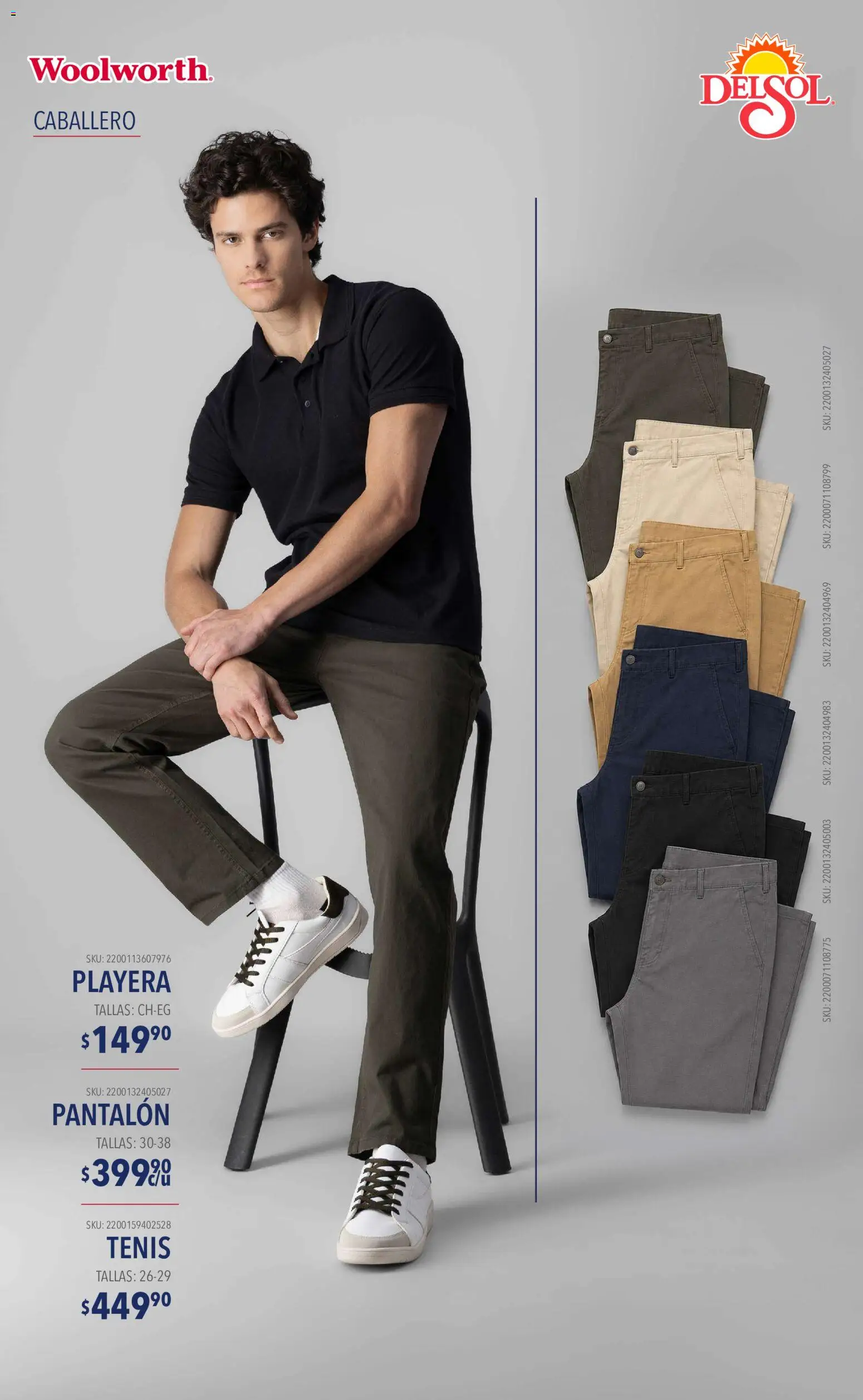 Nuevas ofertas de Del Sol y Woolworth válidas en toda la República Mexicana desde el 10/09/2026. ¡Encuentra las mejores ofertas en Del Sol y Woolworth catálogo Moda Esenciales! | Página: 8 | Productos: Tenis, Playera