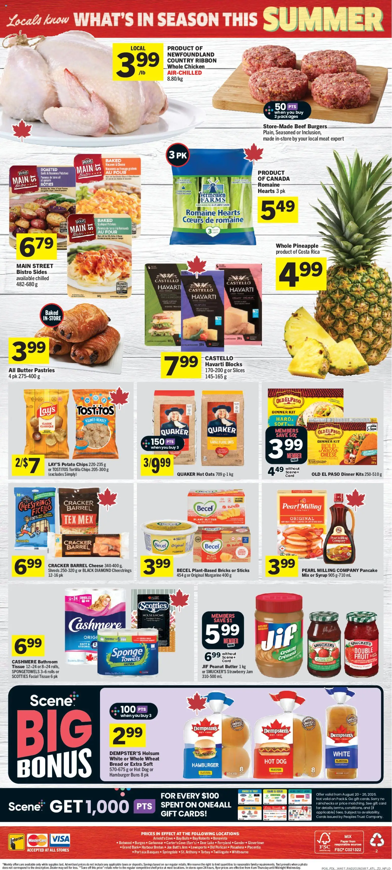 Foodland flyer valid from Aug 20, 2026 | Page: 2 | Products: Oats, Fruit, Towels, Cheese
