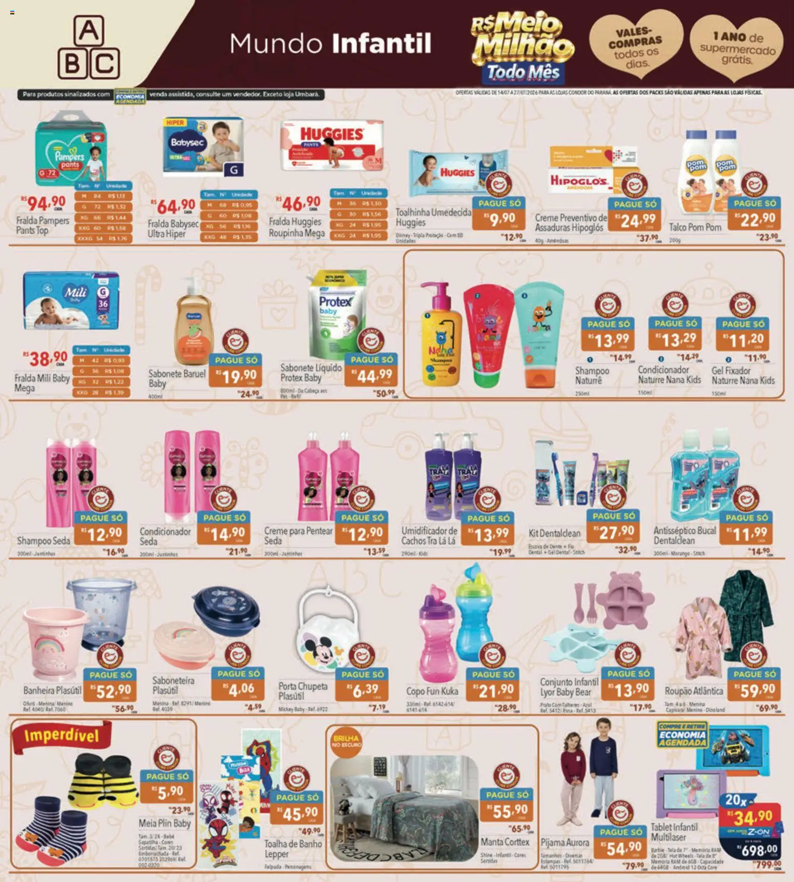 Supermercados Condor Folheto - válido de 14/07/2026 | Página: 24 | Produtos: Fralda pampers, Condicionador, Chupeta, Roupão