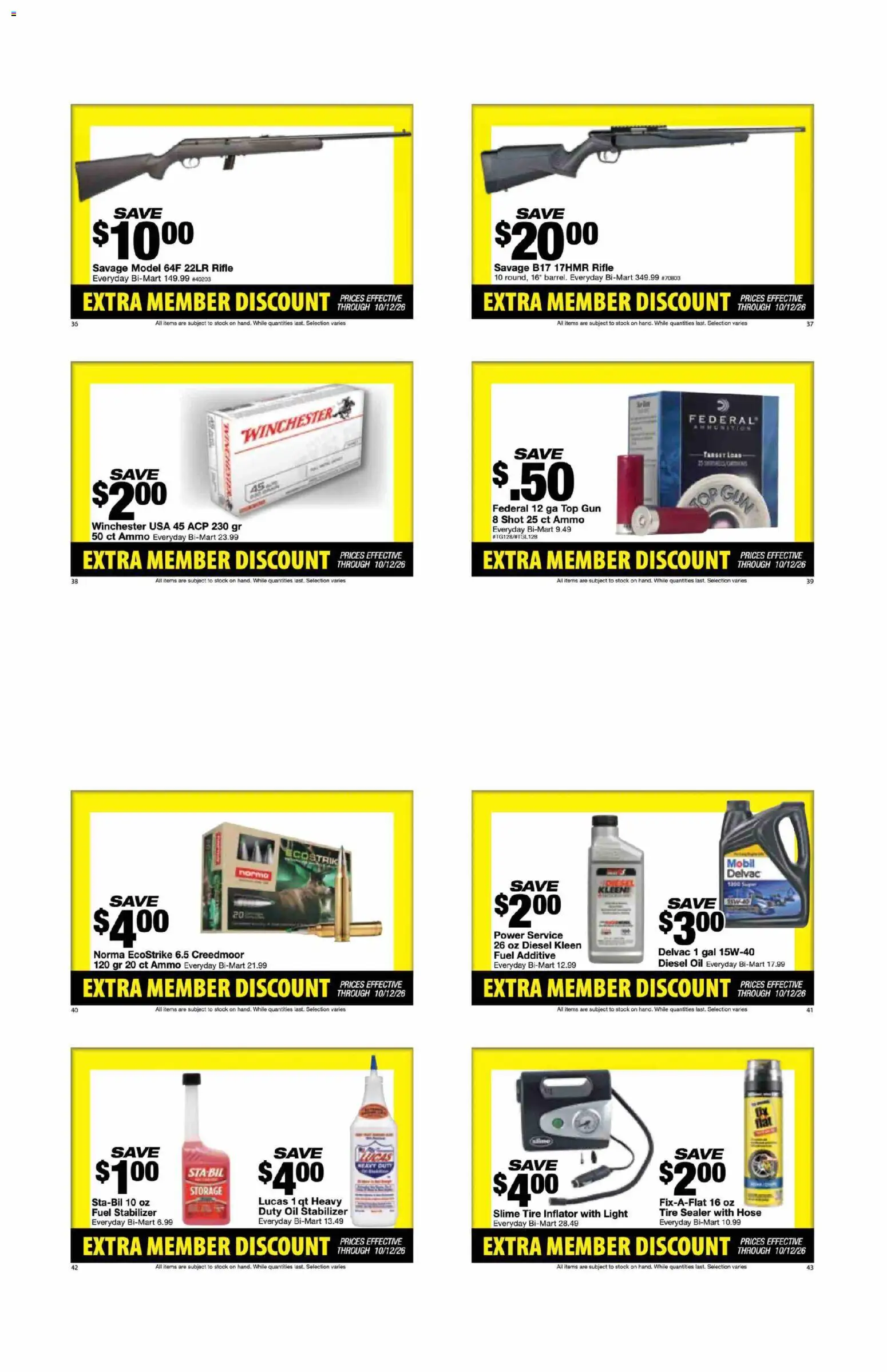 Bi-Mart Extra Member Discount Book - valid from 09/28/2026 | Page: 6 | Products: Oil, Gun, Ammo, Rifle
