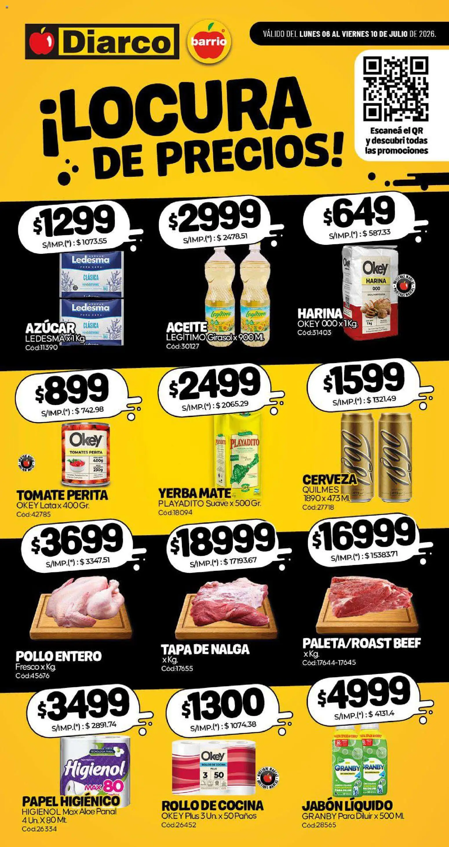 Diarco - Especial Locura De Precios │ válido desde el 06/07/2026 | Página: 1 | Productos: Pollo, Jabón, Tomate, Cerveza