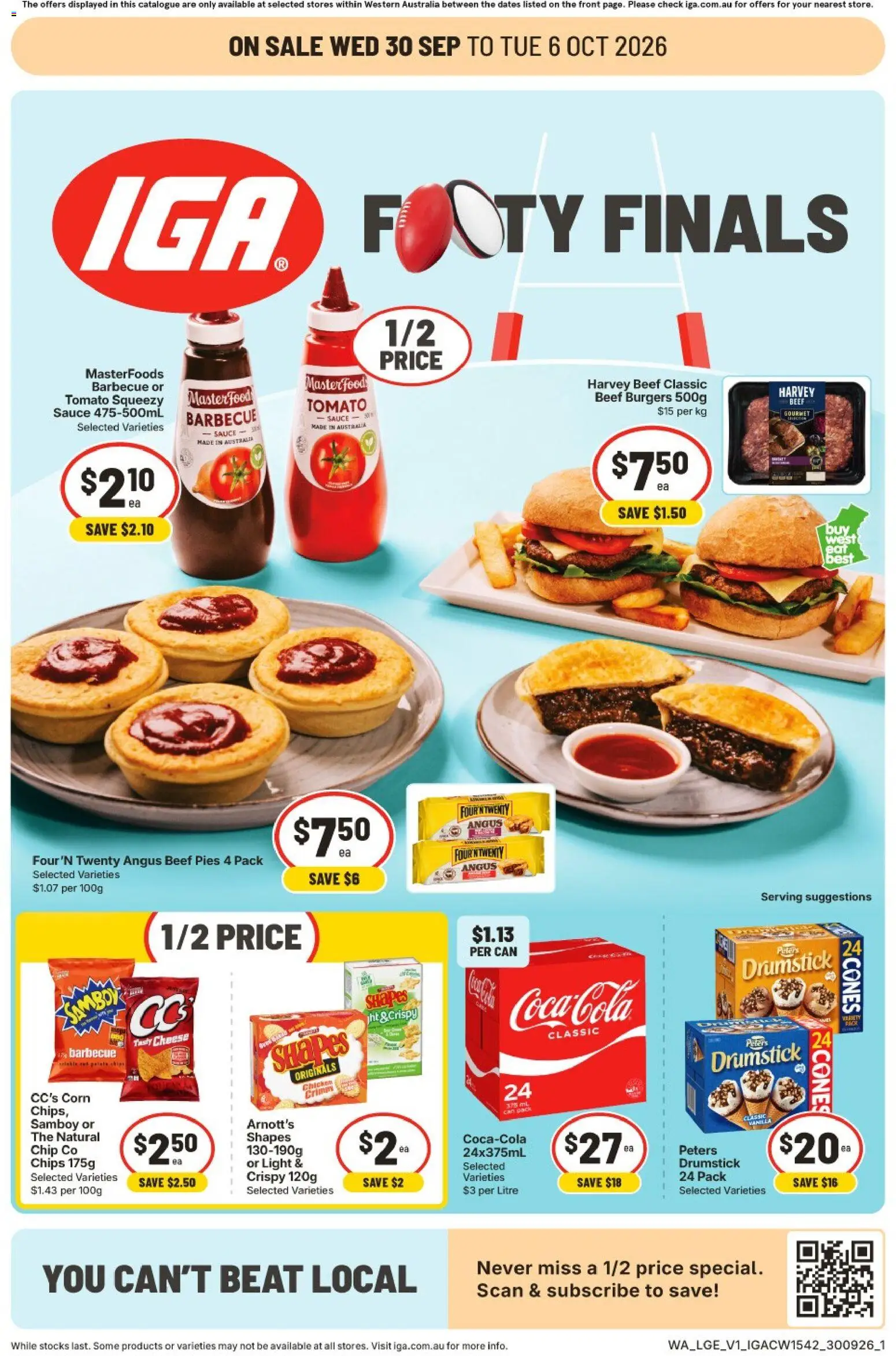IGA catalogue - valid from 30/09/2026 | Page: 1 | Products: Light, Cheese, Burgers, Tomato