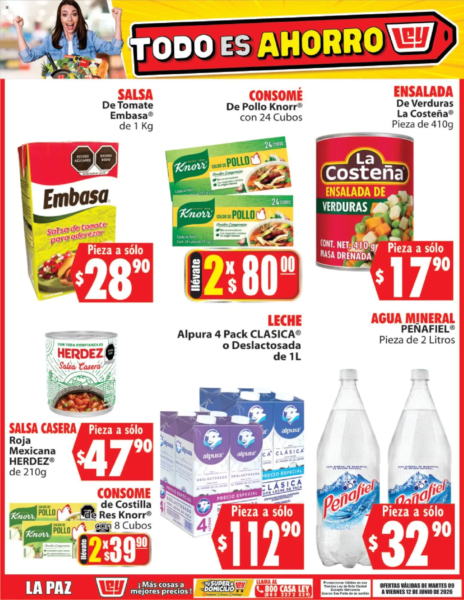 Nuevas ofertas de Casa Ley válidas en toda la República Mexicana desde el 09.06.2026. ¡Encuentra las mejores ofertas en Casa Ley folleto Todo es ahorro! | Página: 7 | Productos: Pollo, Agua, Leche, Res
