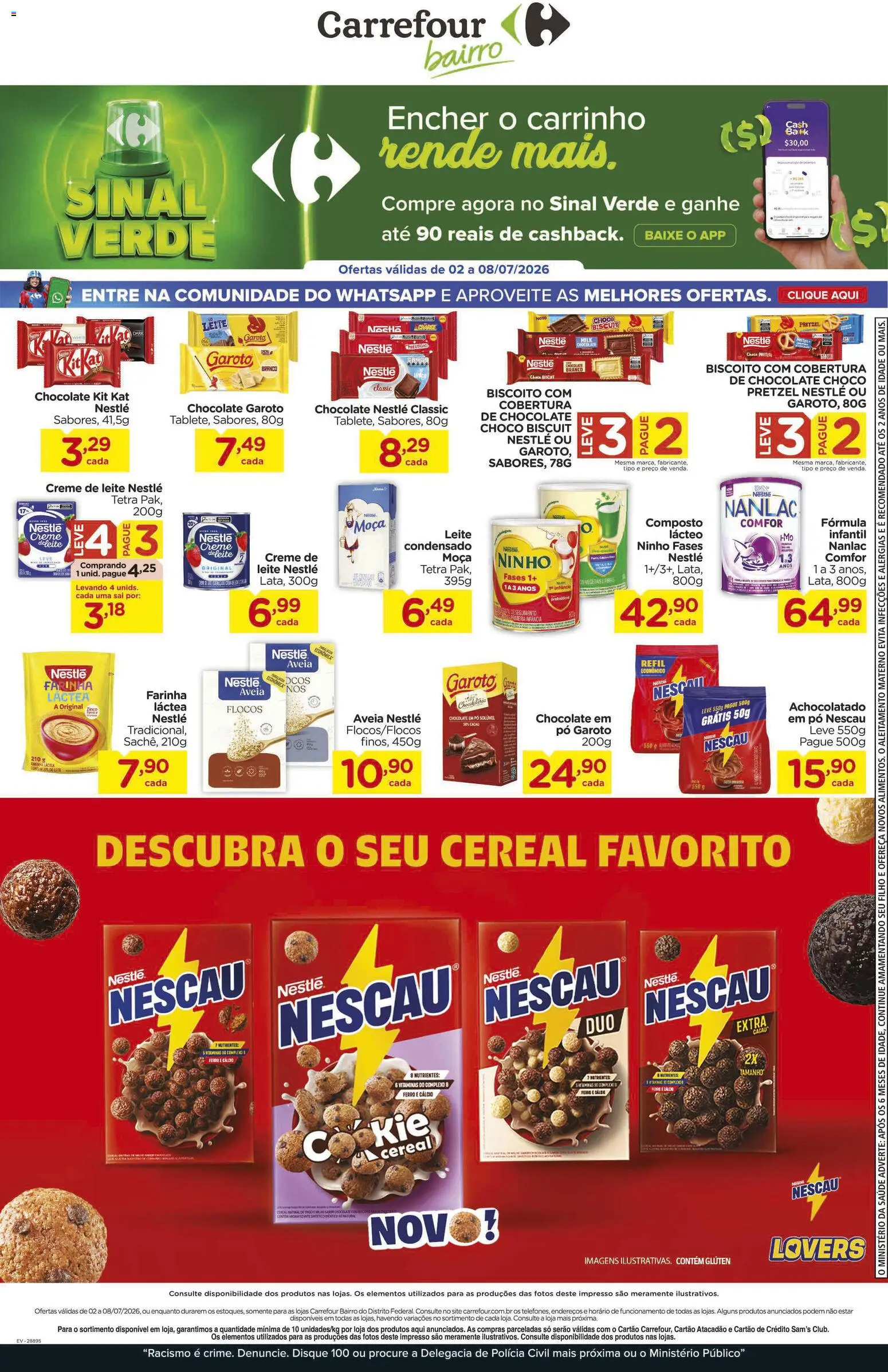 Carrefour Bairro Folheto - válido de 02/07/2026 | Página: 1 | Produtos: Ferro, Nescau, Chocolate, Creme de leite
