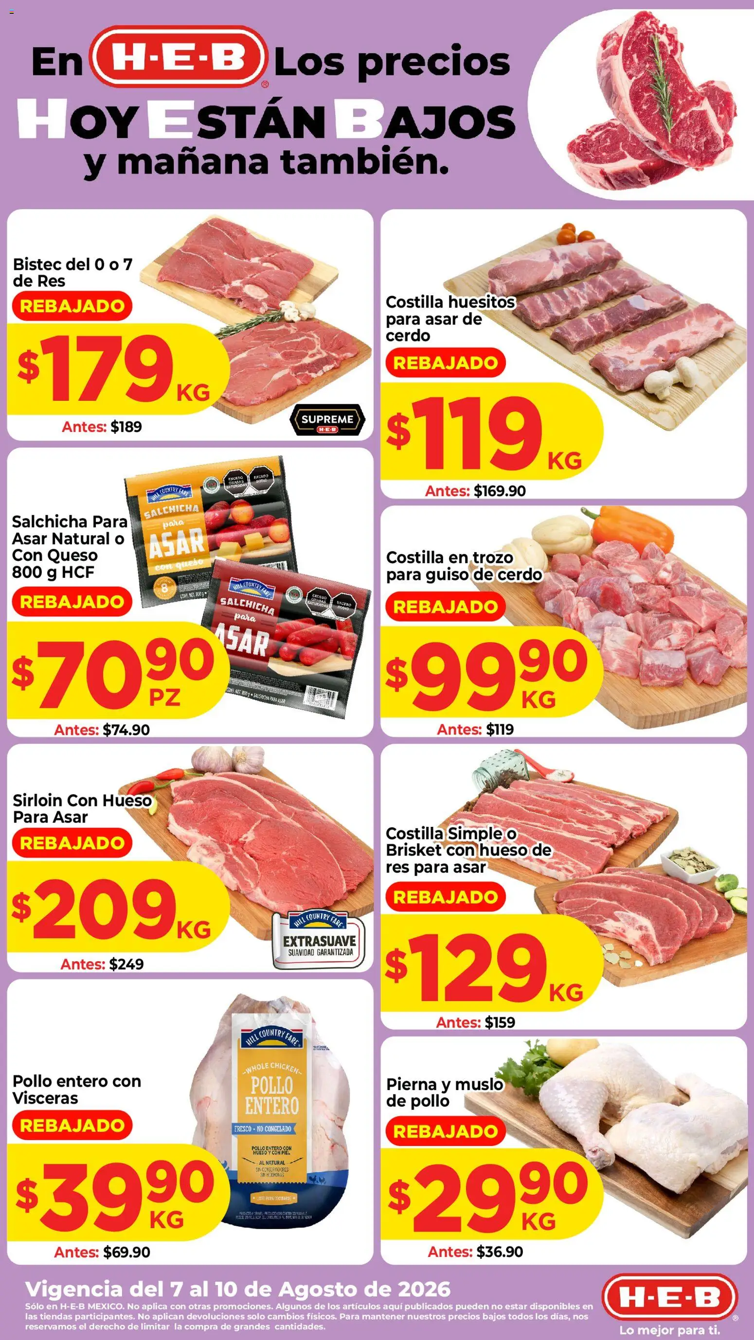 Nuevas ofertas de H-E-B válidas en toda la República Mexicana desde el 07/08/2026. ¡Encuentra las mejores ofertas en H-E-B folleto! | Página: 1 | Productos: Pollo, Salchicha, Queso, Res