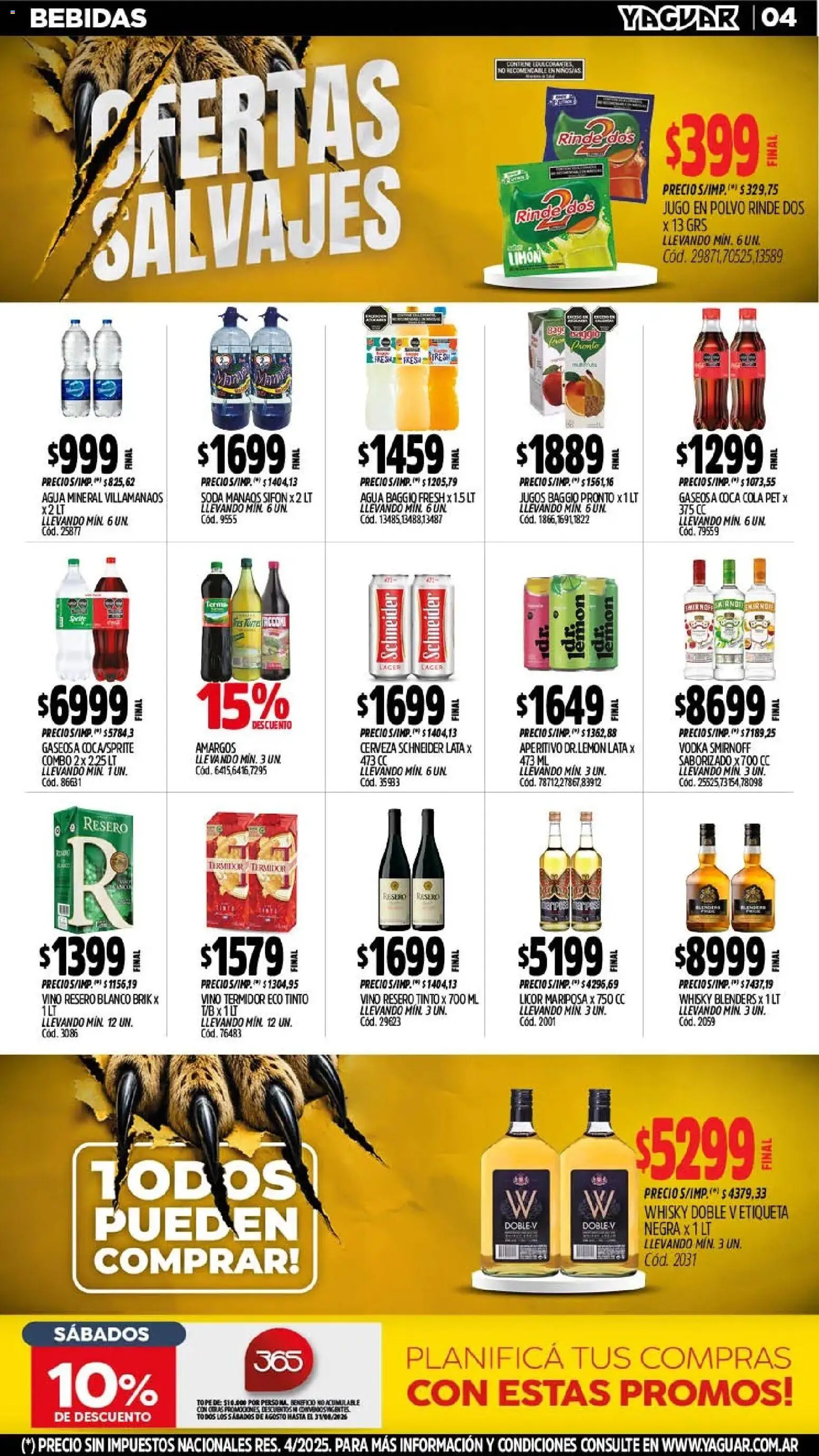 Yaguar - Oferta Semanal Misiones │ válido desde el 03/08/2026 | Página: 5 | Productos: Gaseosa, Jugo, Vino, Cerveza