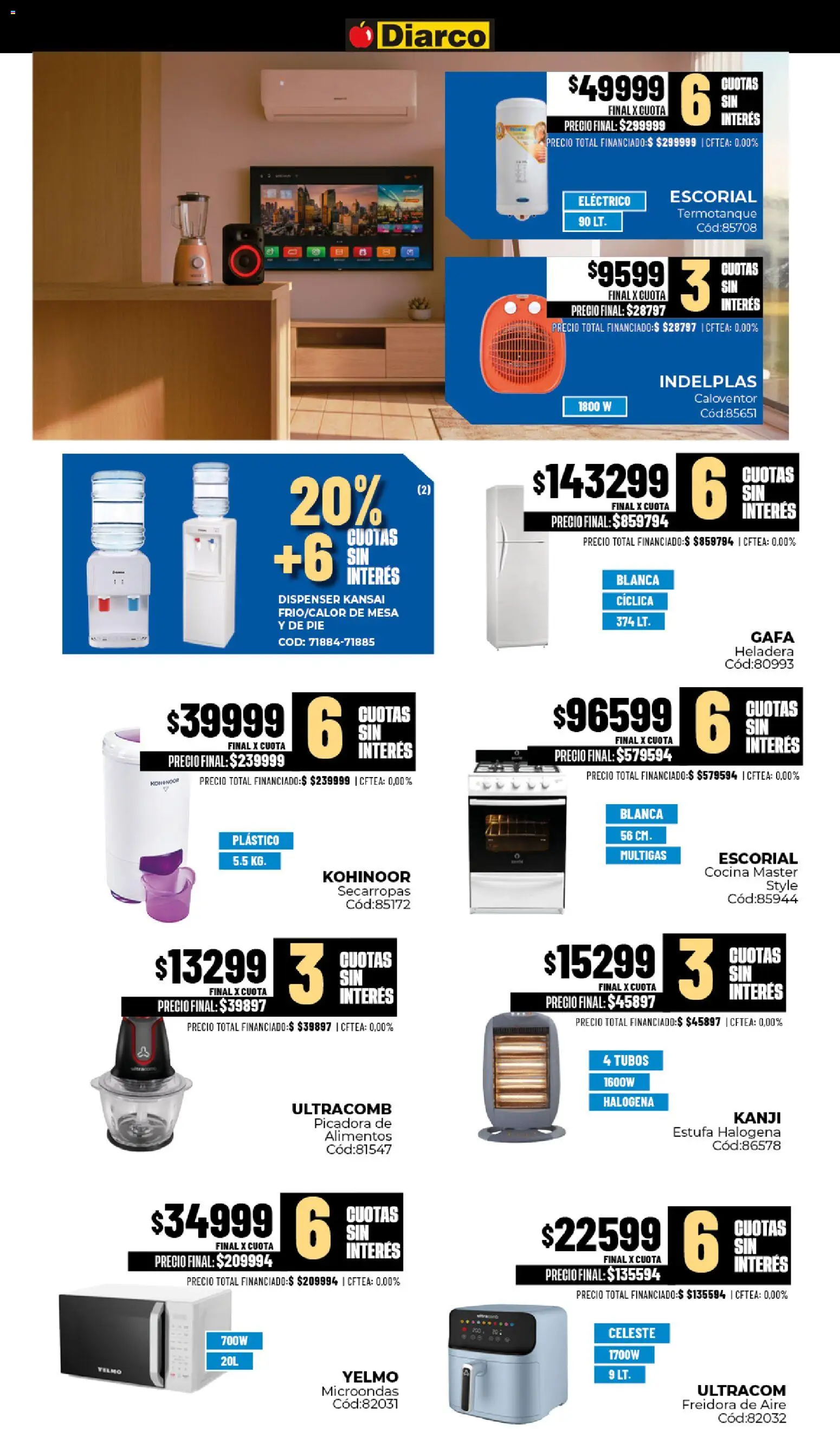 Diarco - Ofertas Interior │ válido desde el 03/08/2026 | Página: 19 | Productos: Mesa, Microondas, Freidora de aire, Termotanque