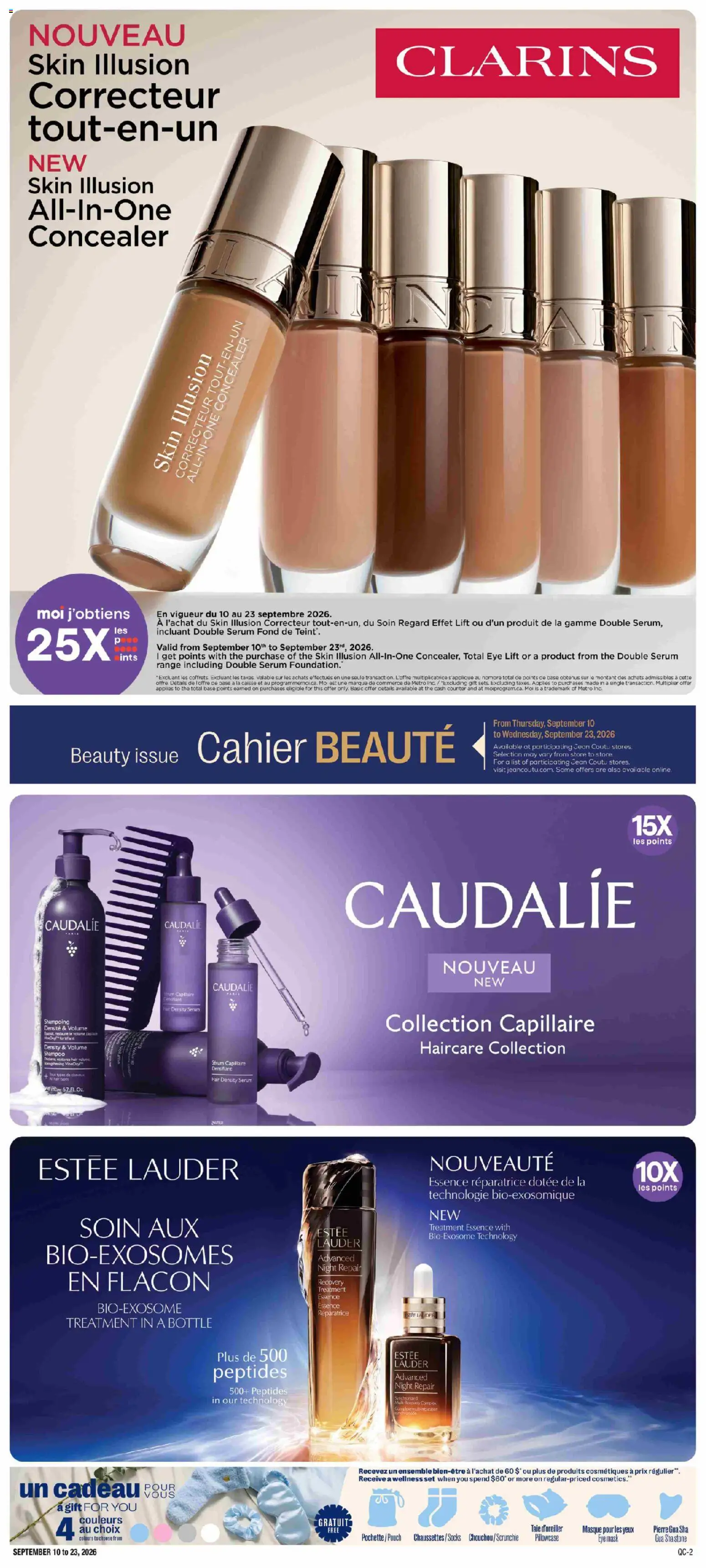 Jean Coutu flyer valid from Sep 10, 2026 | Page: 2 | Products: Concealer, Shampoo, Mask, Socks