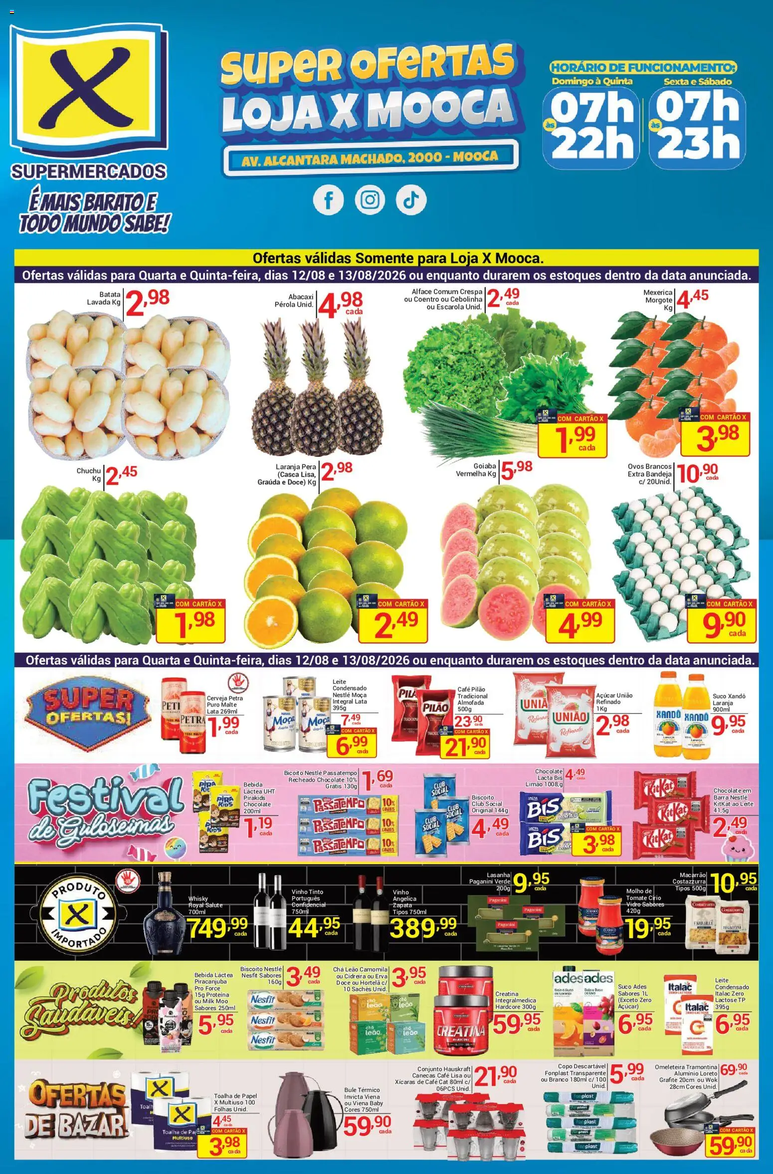 X Supermercados Folheto - válido de 12/08/2026 | Página: 1 | Produtos: Chuchu, Hortelã, Almofada, Ovos