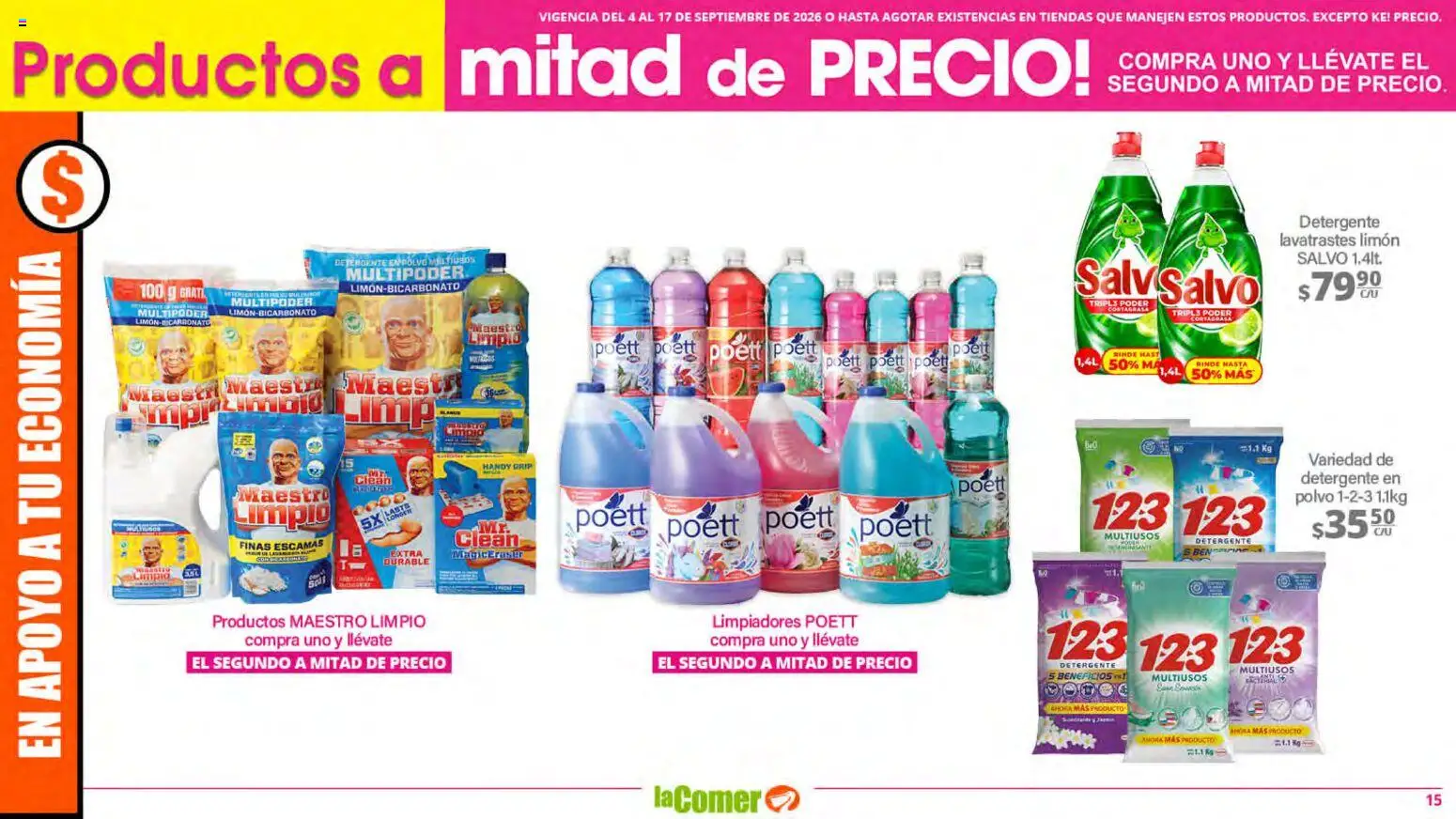 Nuevas ofertas de La Comer válidas en toda la República Mexicana desde el 04/09/2026. ¡Encuentra las mejores ofertas en La Comer folleto! | Página: 15 | Productos: Detergente, Limón, Polvo